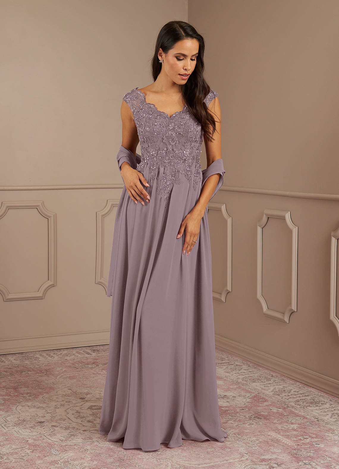 Azazie Amethyst Mother of the Bride Dresses Dusk A-Line V-Neck Sequins Chiffon Dress image1