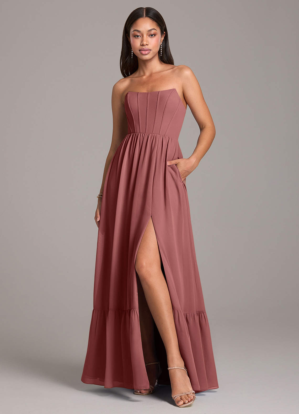 Azazie Kailee Bridesmaid Dresses Amethyst A-Line with Pockets Chiffon Dress image1