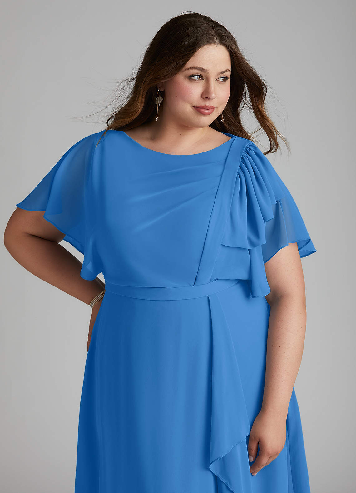 Azazie Aaliyah Modest Bridesmaid Dresses A-Line Scoop Pleated Chiffon Floor-Length Dress image10