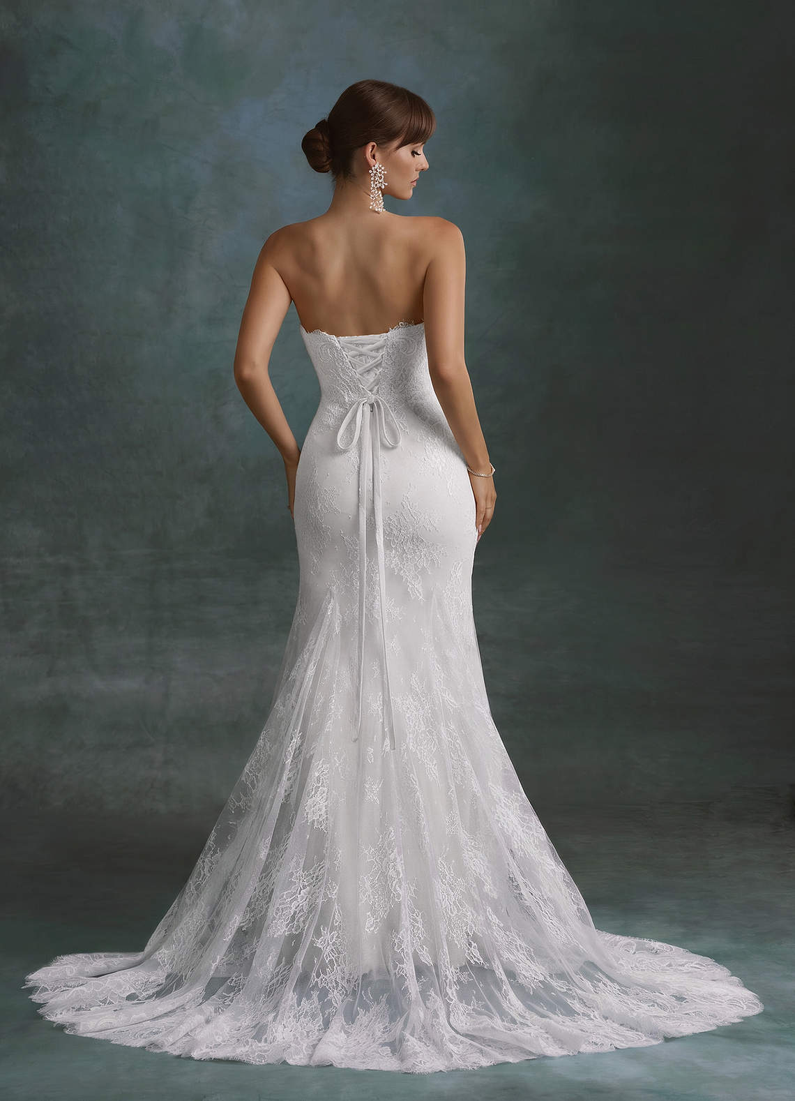 Azazie Dawna Wedding Dresses Diamond White Mermaid Strapless Lace Dress image7