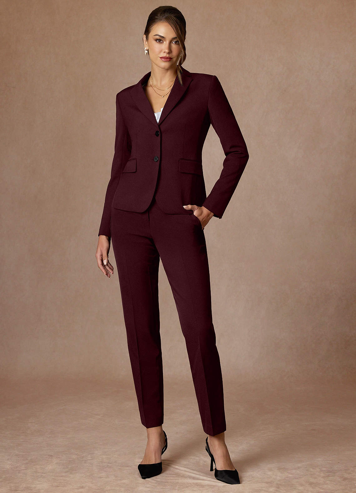 front Whitney Cabernet Structured Stretch Blazer