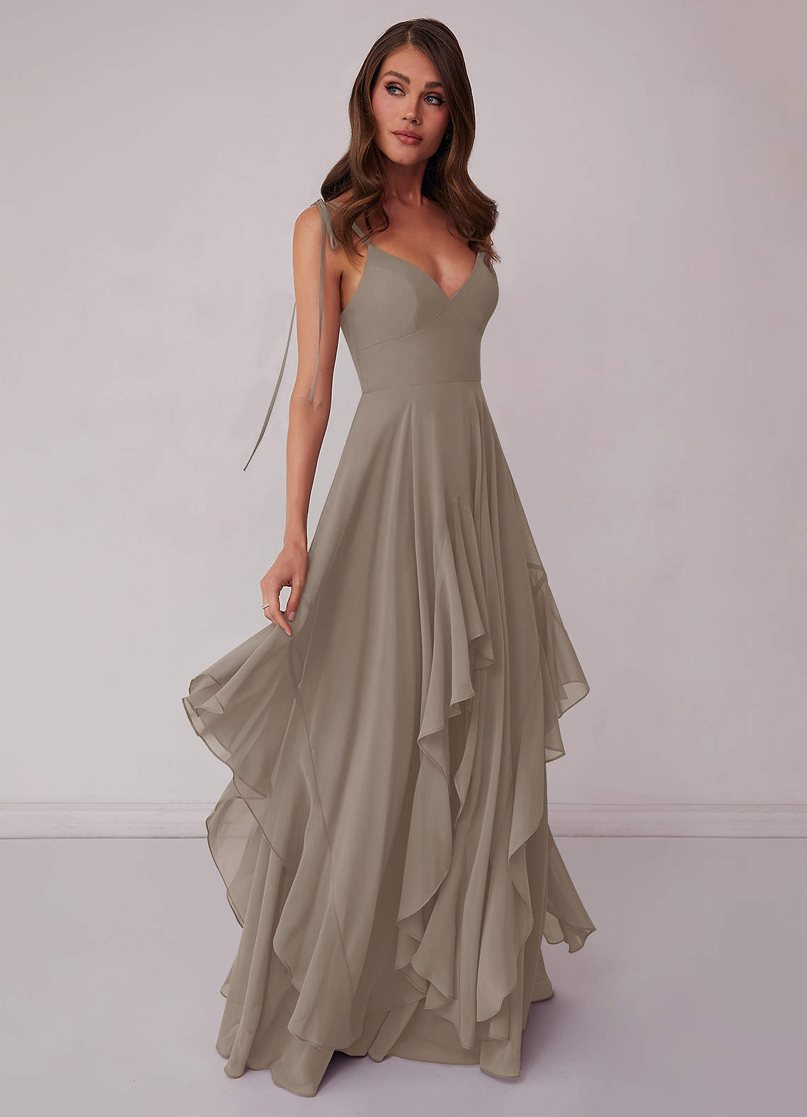 Barbie ♥ Azazie Bridesmaid Dresses V-neck Chiffon Tiered A-line Dress image1