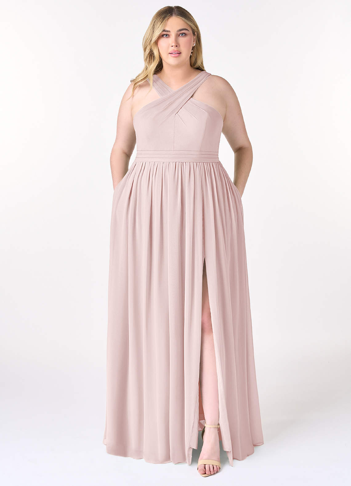Azazie Elvira Bridesmaid Dresses Blushing Pink A-Line Pleated Chiffon Dress image1
