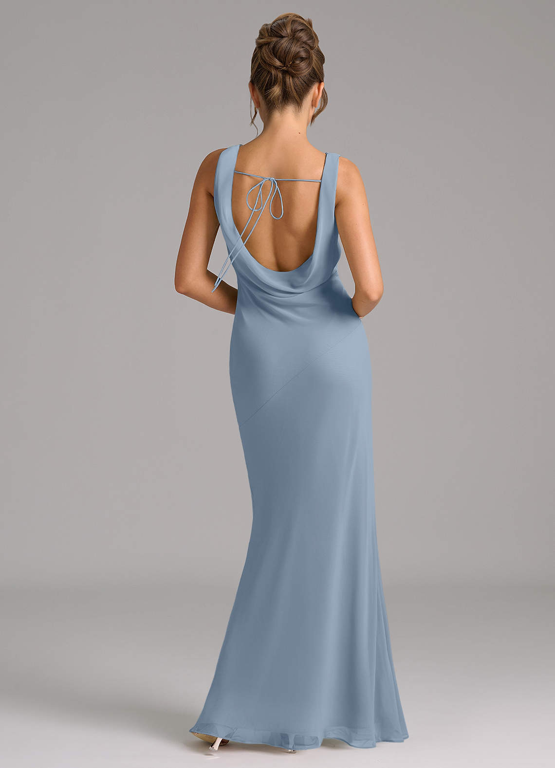 Azazie Rylina Jurken voor thuis passen Jurk van Chiffon met Zeemeermin Geplooid Stoffig Blauw image5