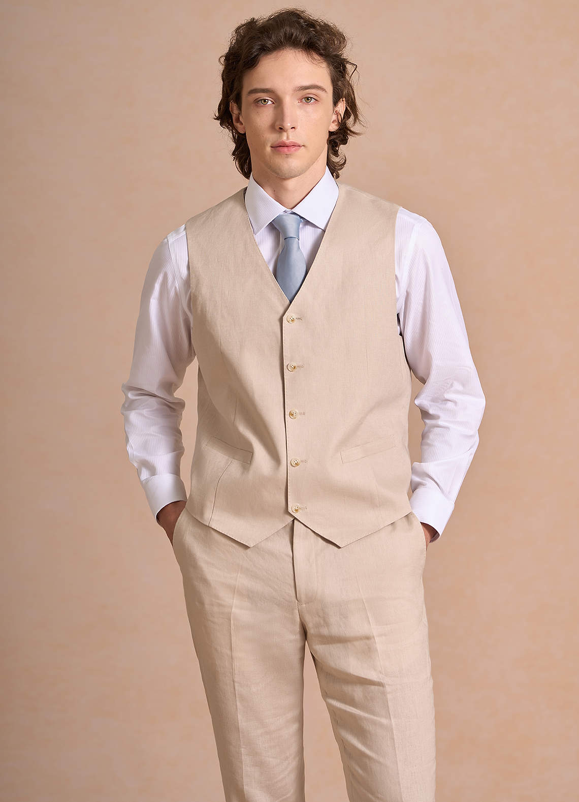 Harrison Tan 100% Linen Suit Vest | Slim Regular Suit Vests | Azazie