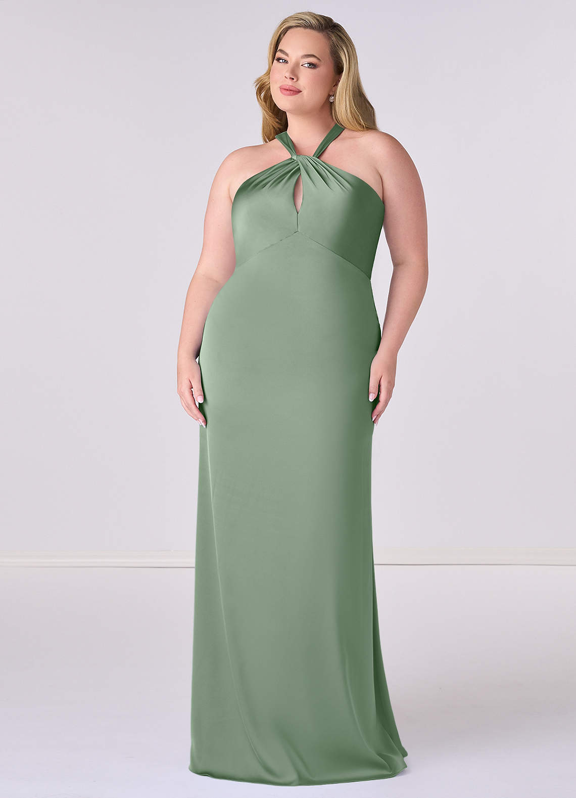 Barbie ♥ Azazie Bridesmaid Dresses Keyhole Halter Stretch Satin Sheath Dress image6