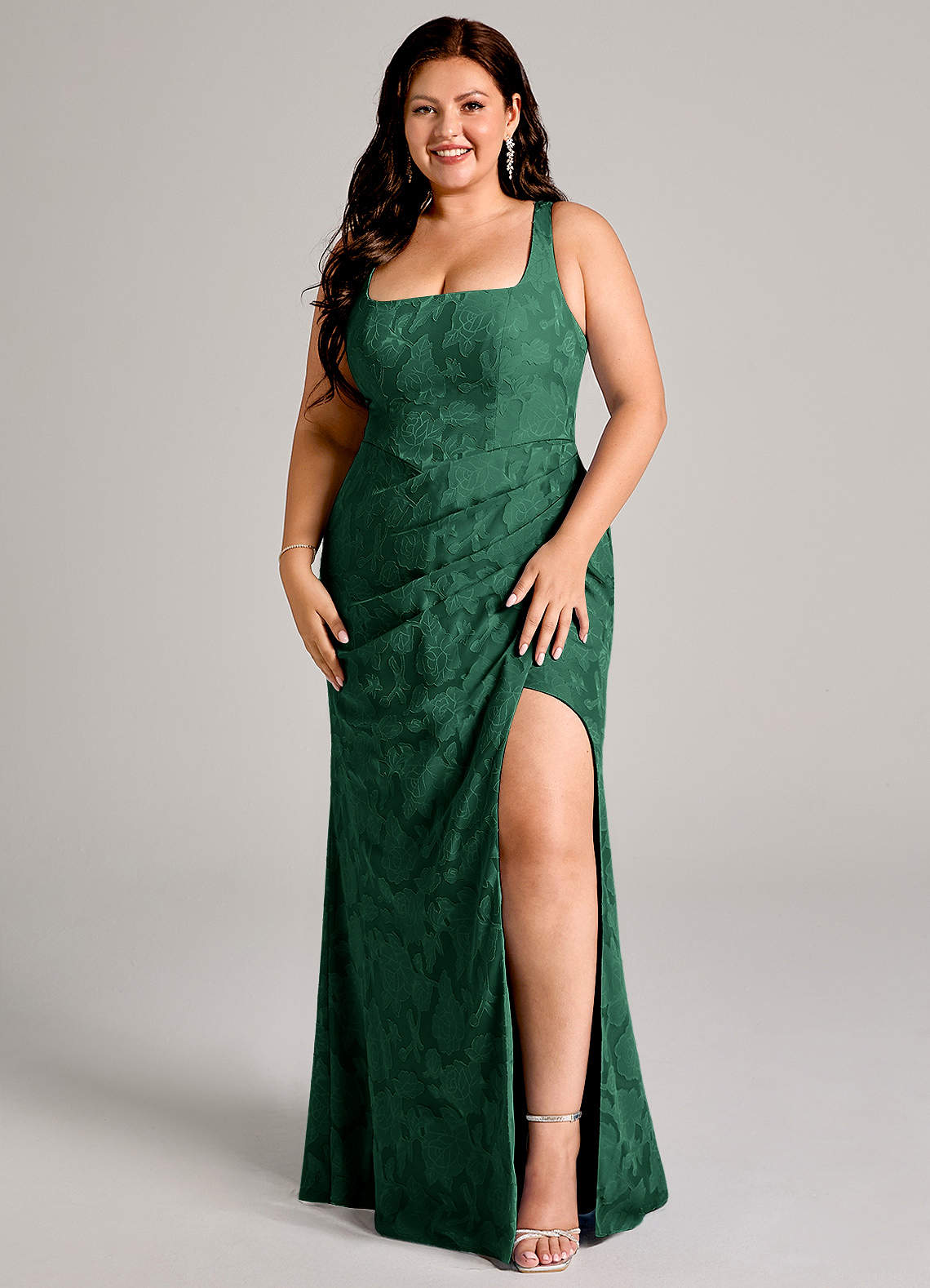 Azazie Mero Bridesmaid Dresses Dark Green Sheath Pleated Floral Burnout Dress image6