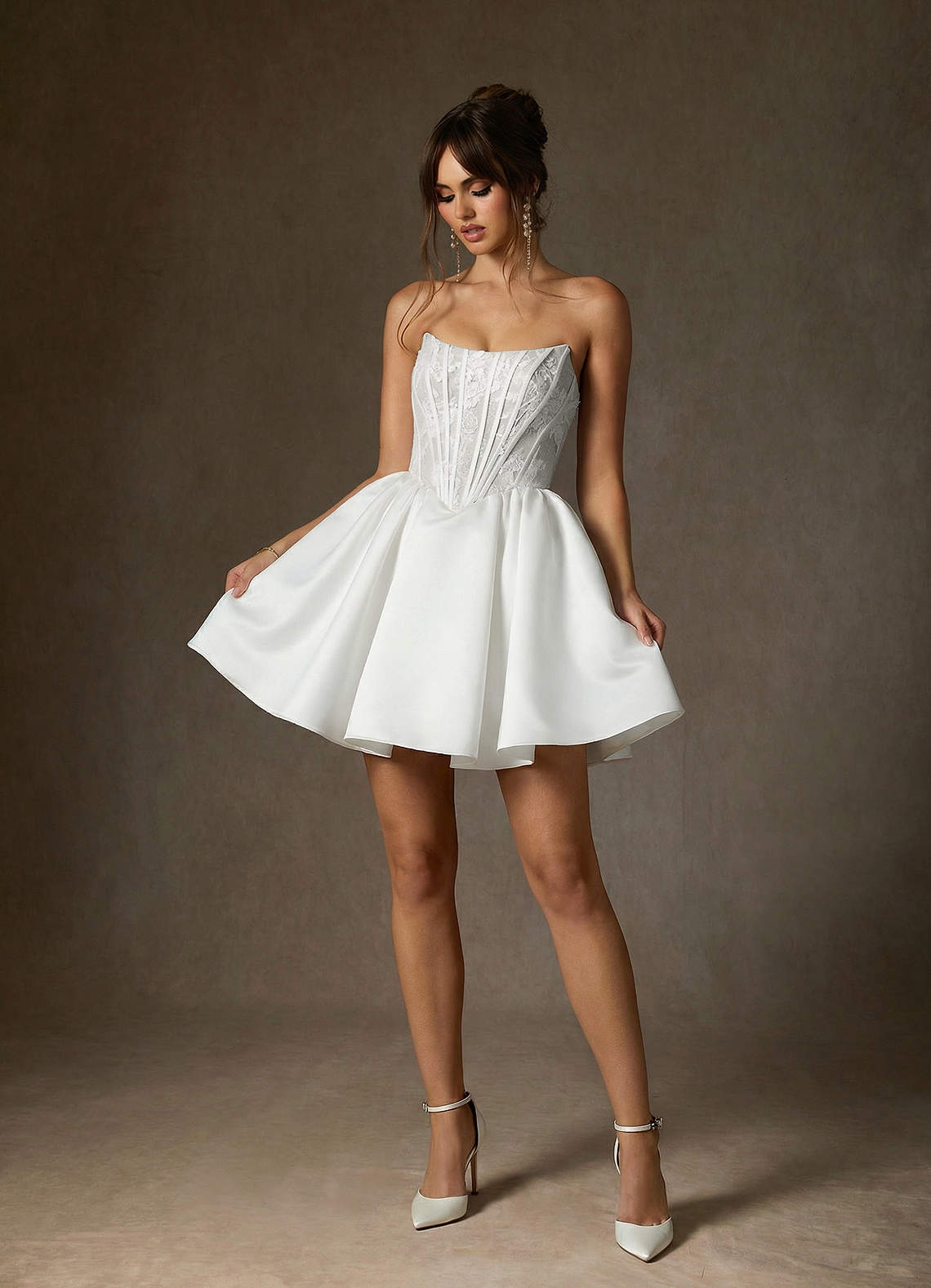 Azazie Barica Robes de mariée Robe Trapèze en Dentelle Sans bretelles Blanc De Diamant image5