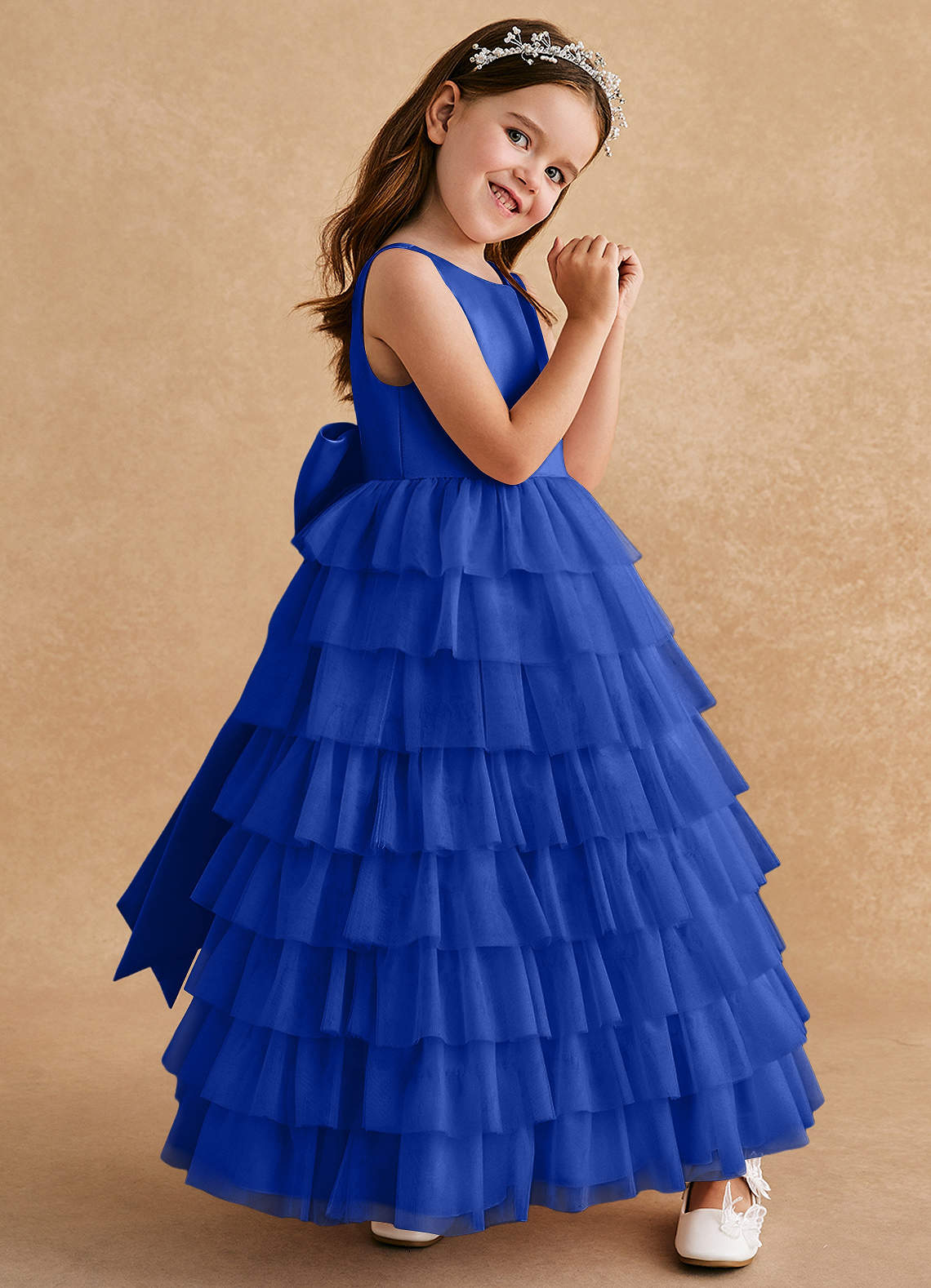 Azazie Twinkle Toes Royal Blue A-Line Bow Tulle Dress | Azazie