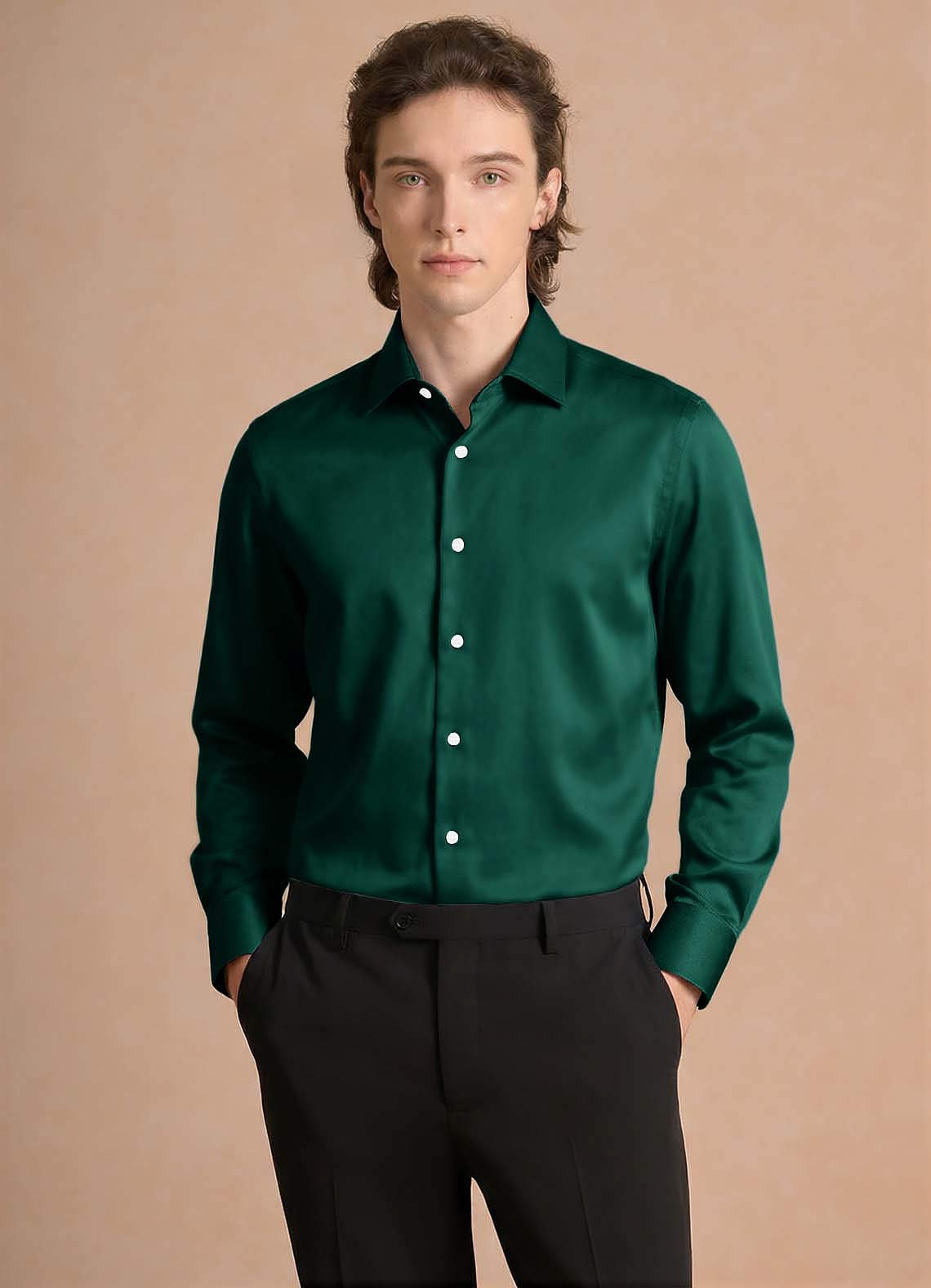 Julian Emerald Stretch Satin Dress Shirt | Sleeve 36/37 Classic Dress  Shirts | Azazie