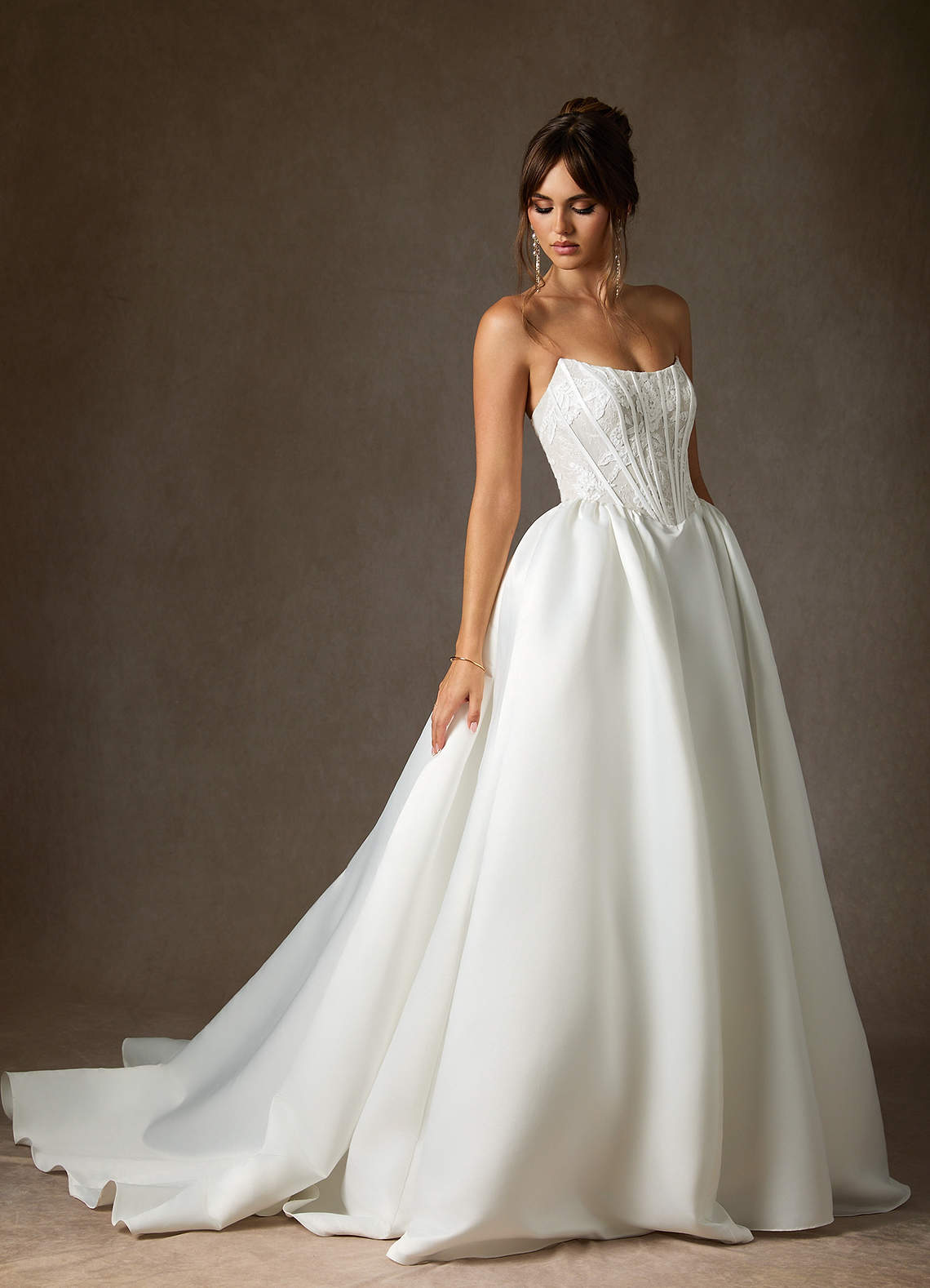 Azazie Mirabeth Wedding Dresses Diamond White Ball-Gown Strapless Lace Dress image3
