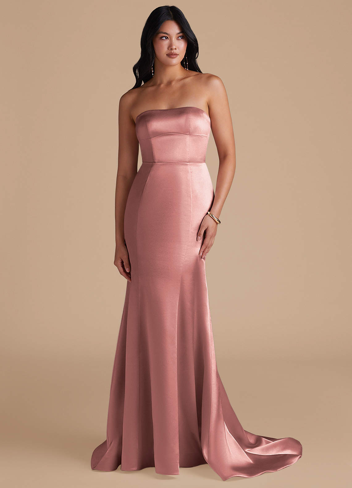 Azazie Aura Bridesmaid Dresses Dusty Rose Mermaid Metallic Satin Convertible Dress image1