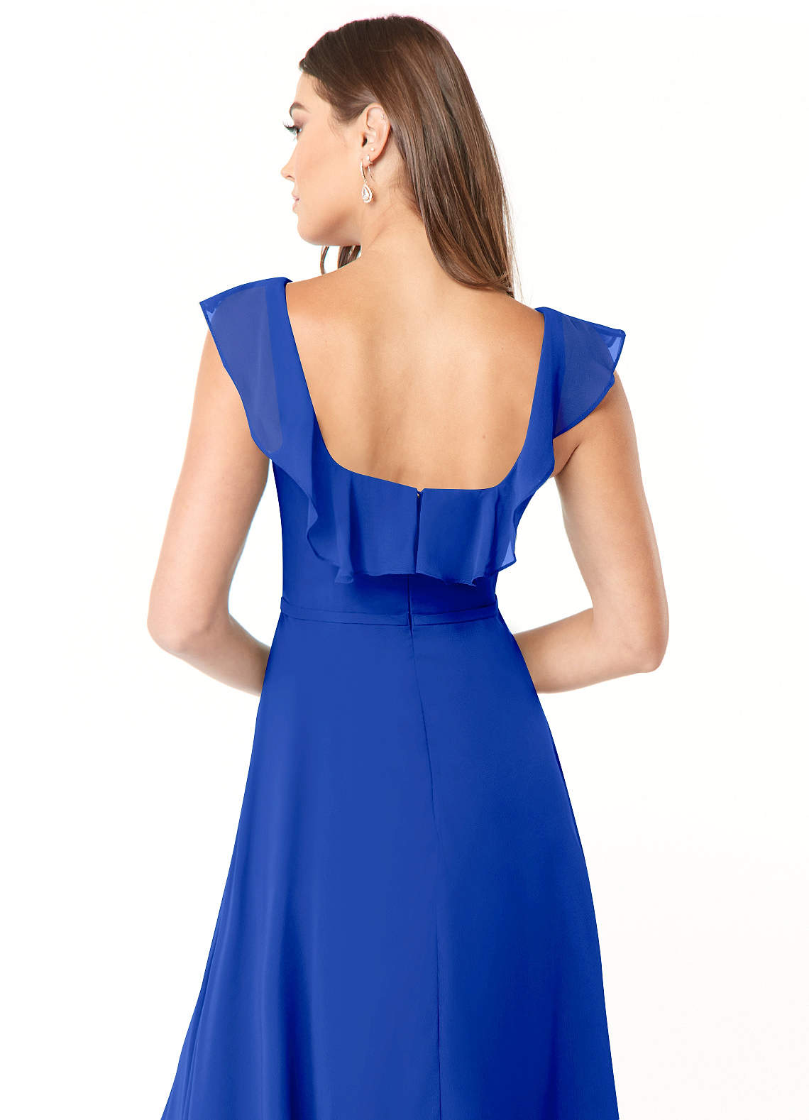 Square Neckline Ruched Chiffon Floor-length Dress Dark Navy