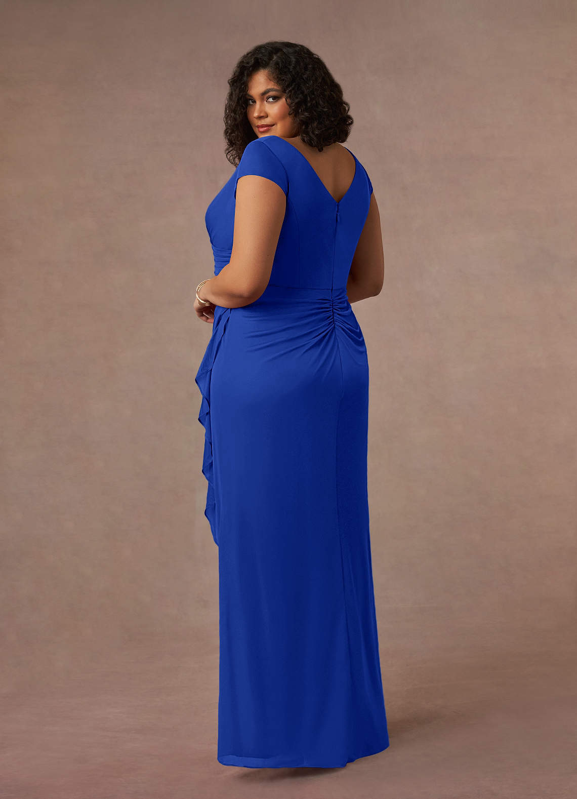Azazie Roya Royal Blue Mermaid V-Neck Pleated Mesh Dress | Azazie