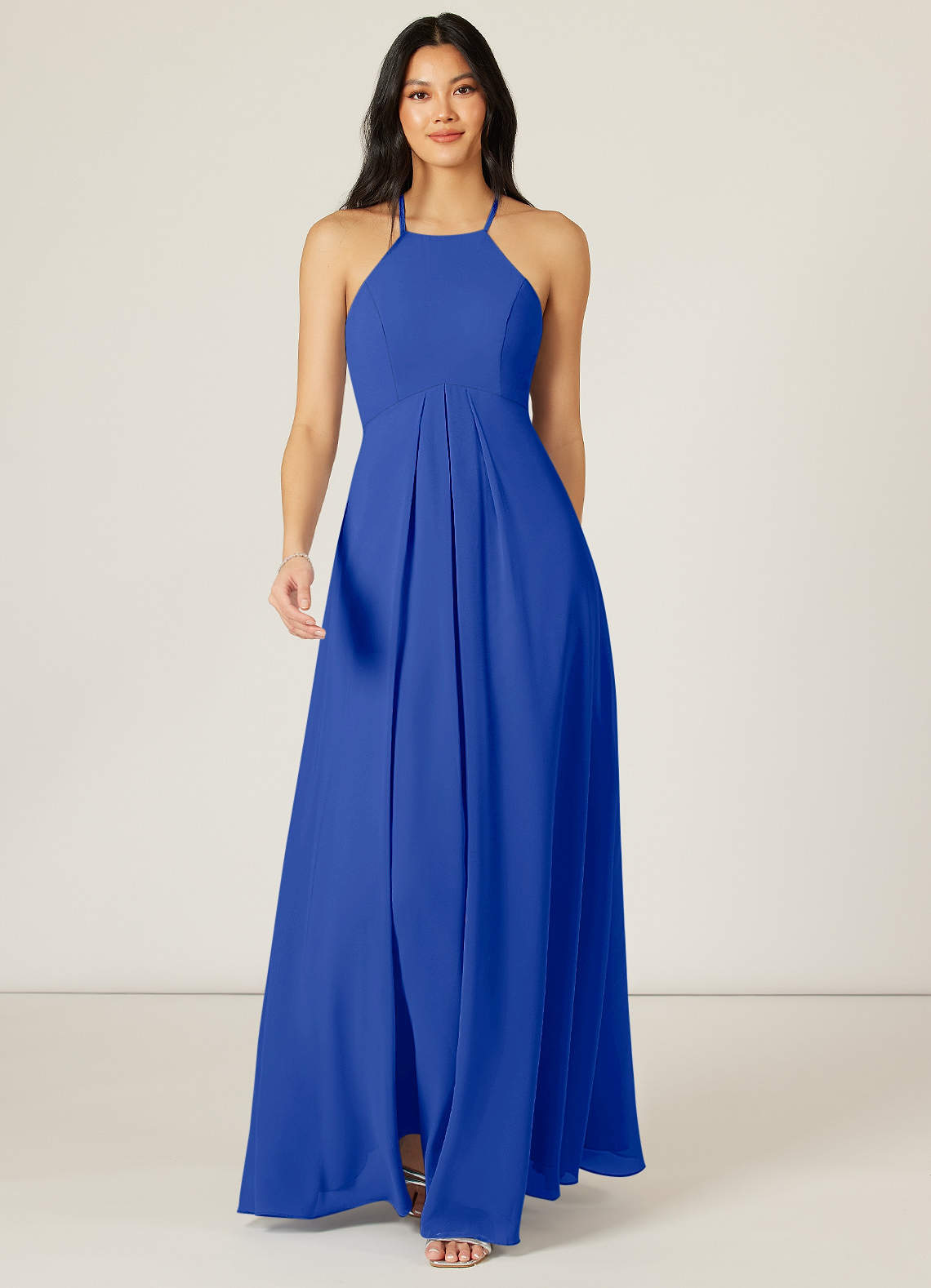 Azazie Sarah Abiti da Damigella Abito Impero in Chiffon Plissettato Blu Reale image1