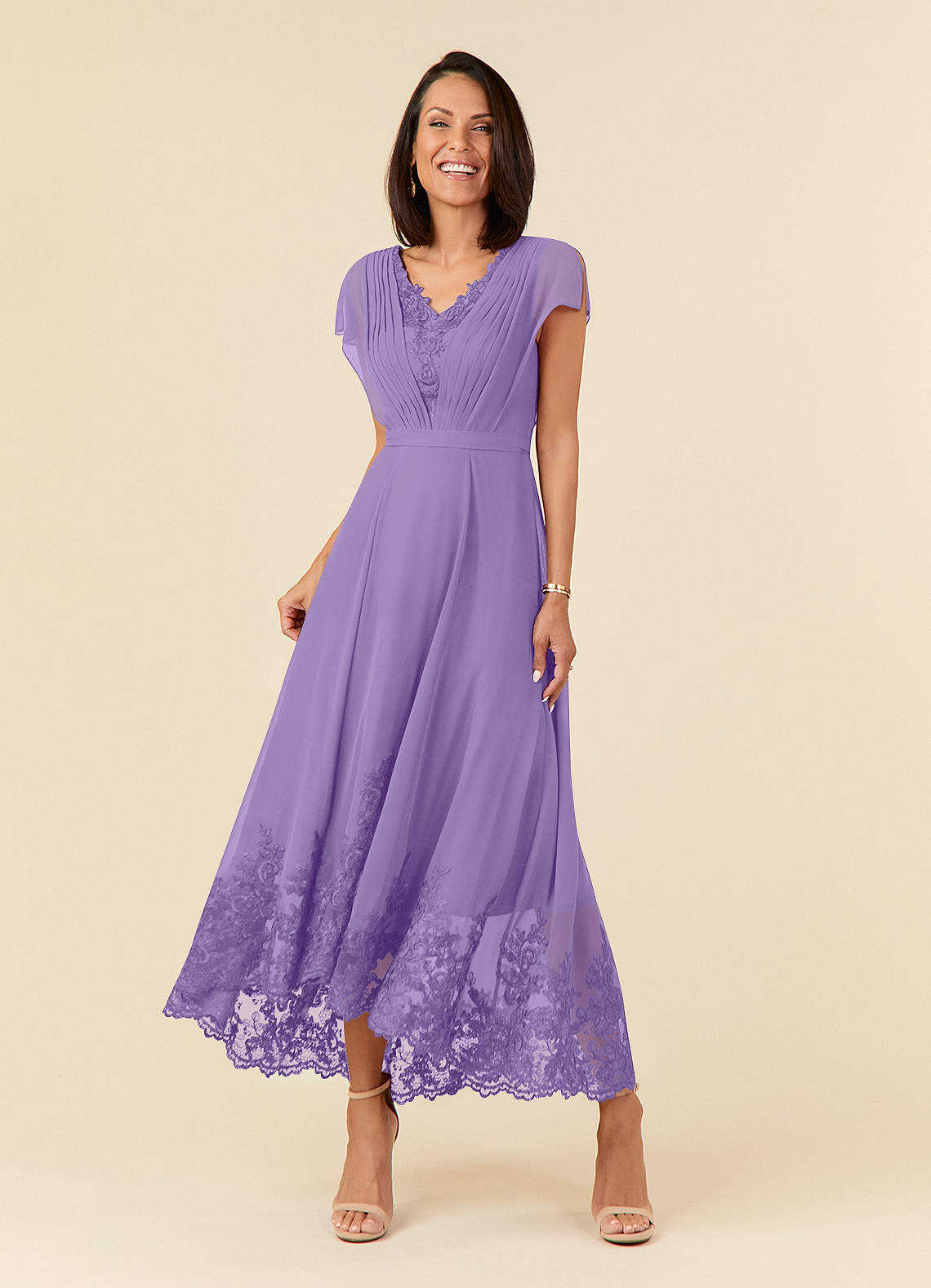 Azazie Palana vestidos de madre de la novia Vestido de Tahití de Gasa de Corte En A con Encaje image1