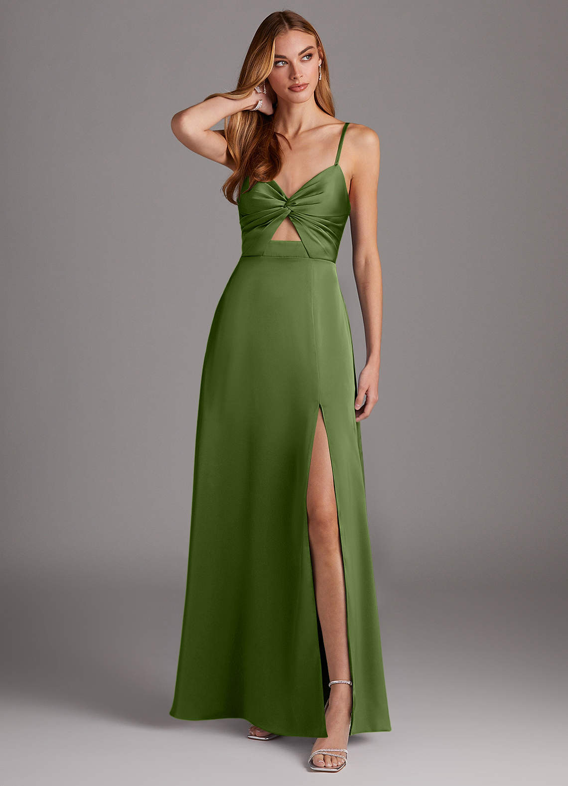 Azazie Jenna Bridesmaid Dresses Juniper A-Line Pleated Stretch Satin Dress image1