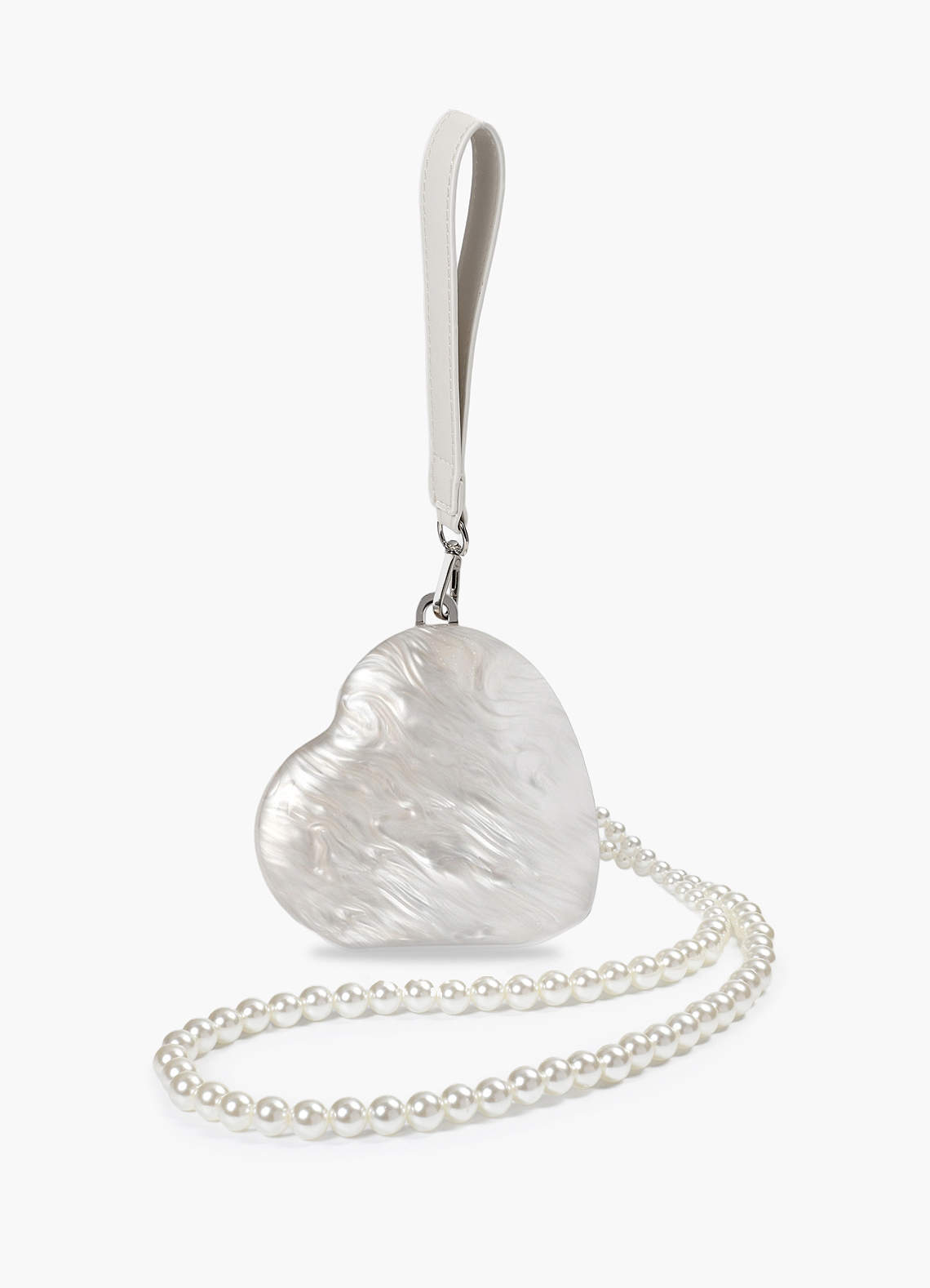 front Bolso de mano acrílico con forma de corazón perlado