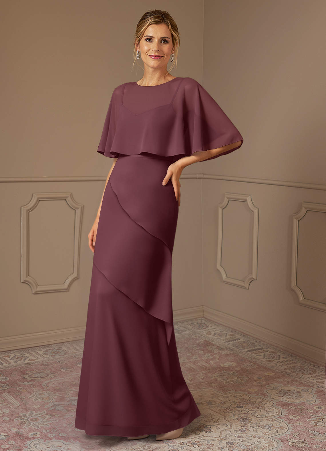 Azazie Bowie Mother of the Bride Dresses Sangria A-Line Chiffon Dress image1