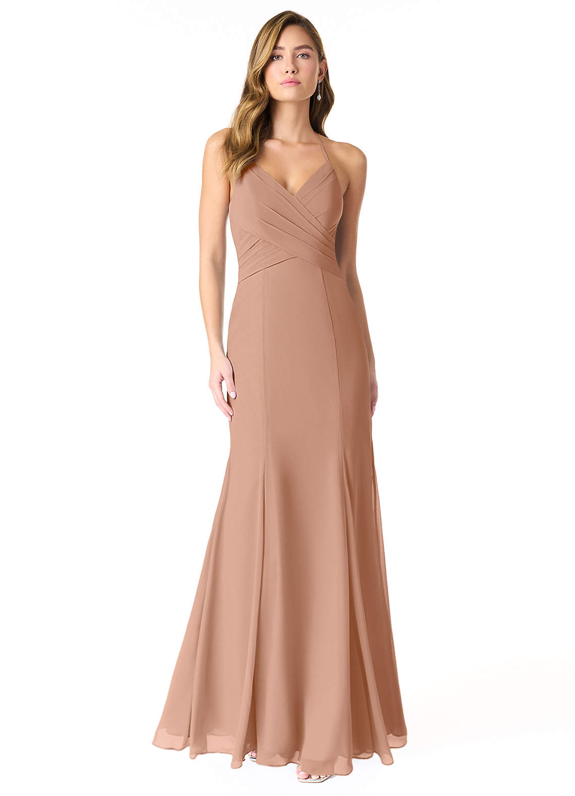 Azazie Carolina Bridesmaid Dresses Champagne Rose Mermaid Ruched Chiffon Dress image1