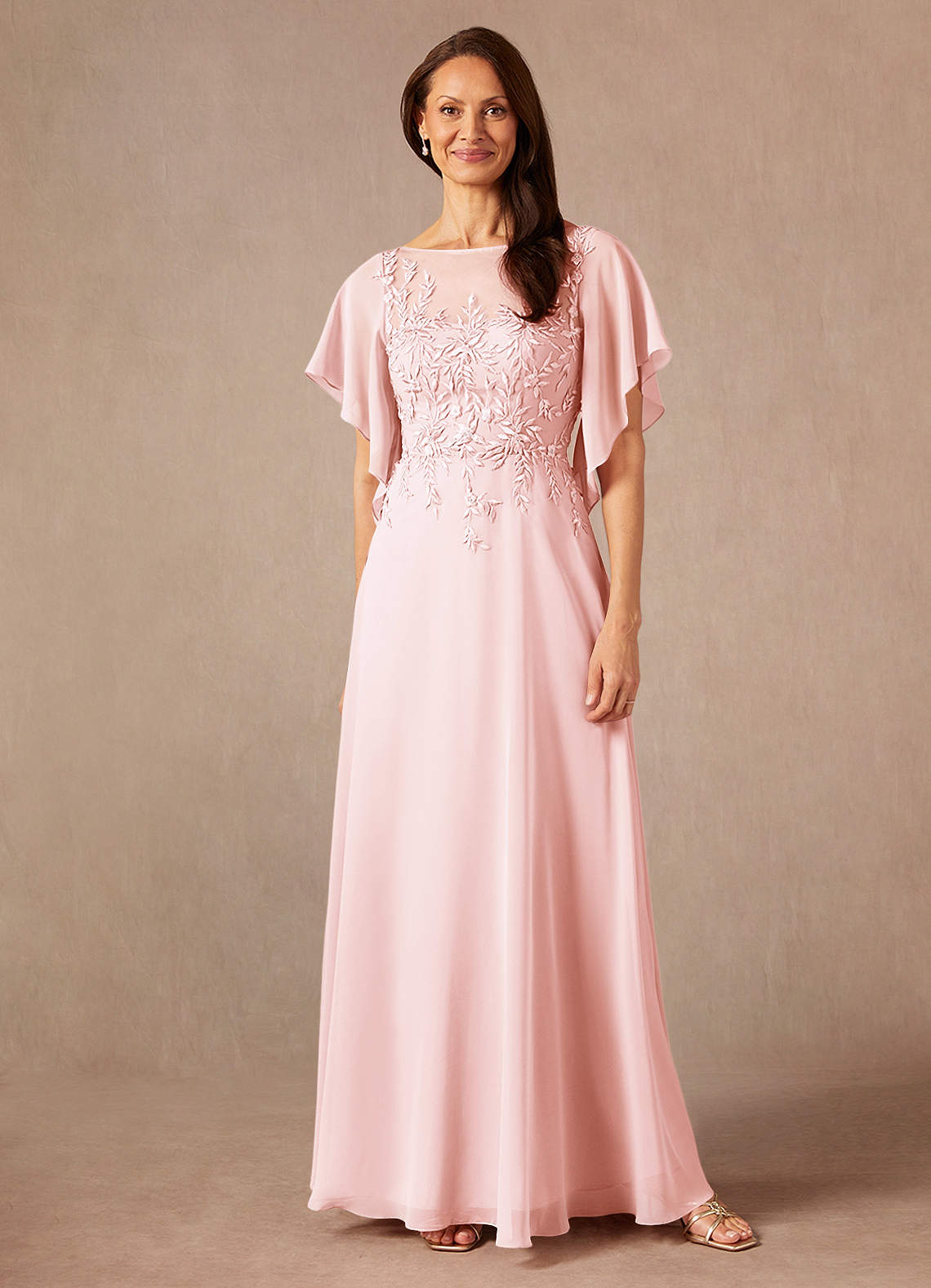Azazie Faviola Mother of the Bride Dresses Blushing Pink A-Line Boatneck sequins Chiffon Dress image1