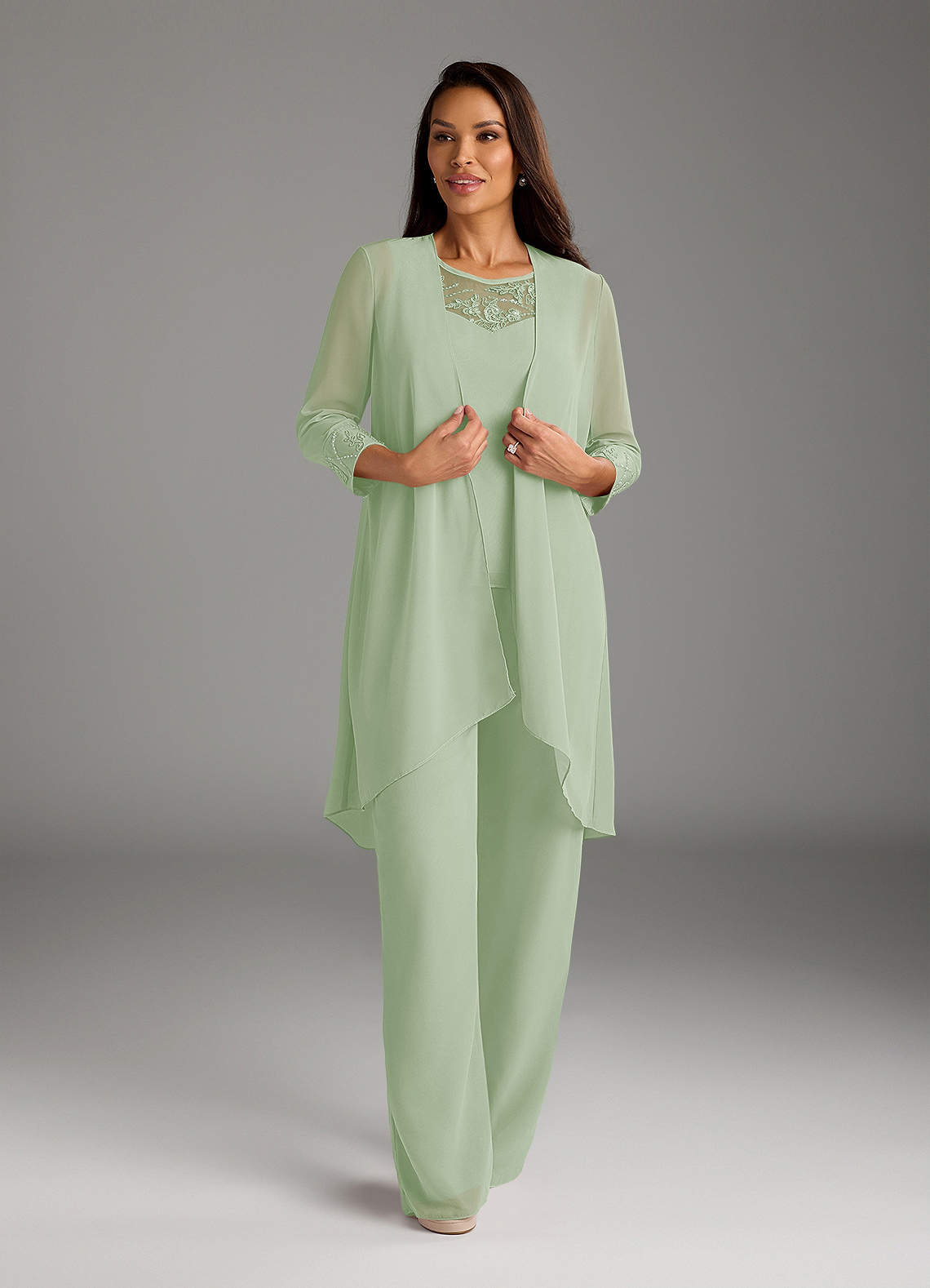 Azazie Maura Mother of the Bride Dresses Dusty Sage Jumpsuit/Pantsuit Sequins Chiffon Dress image1