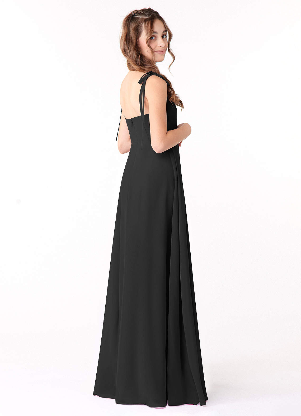 Azazie Rosey Junior Vestido Preto de Chiffon de Linha A com Decote em coração image1