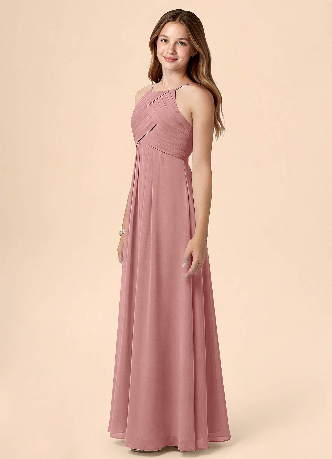 Azazie Ginny Junior Jurk van Chiffon met A-Lijn Geplooid Stoffige Roos image2