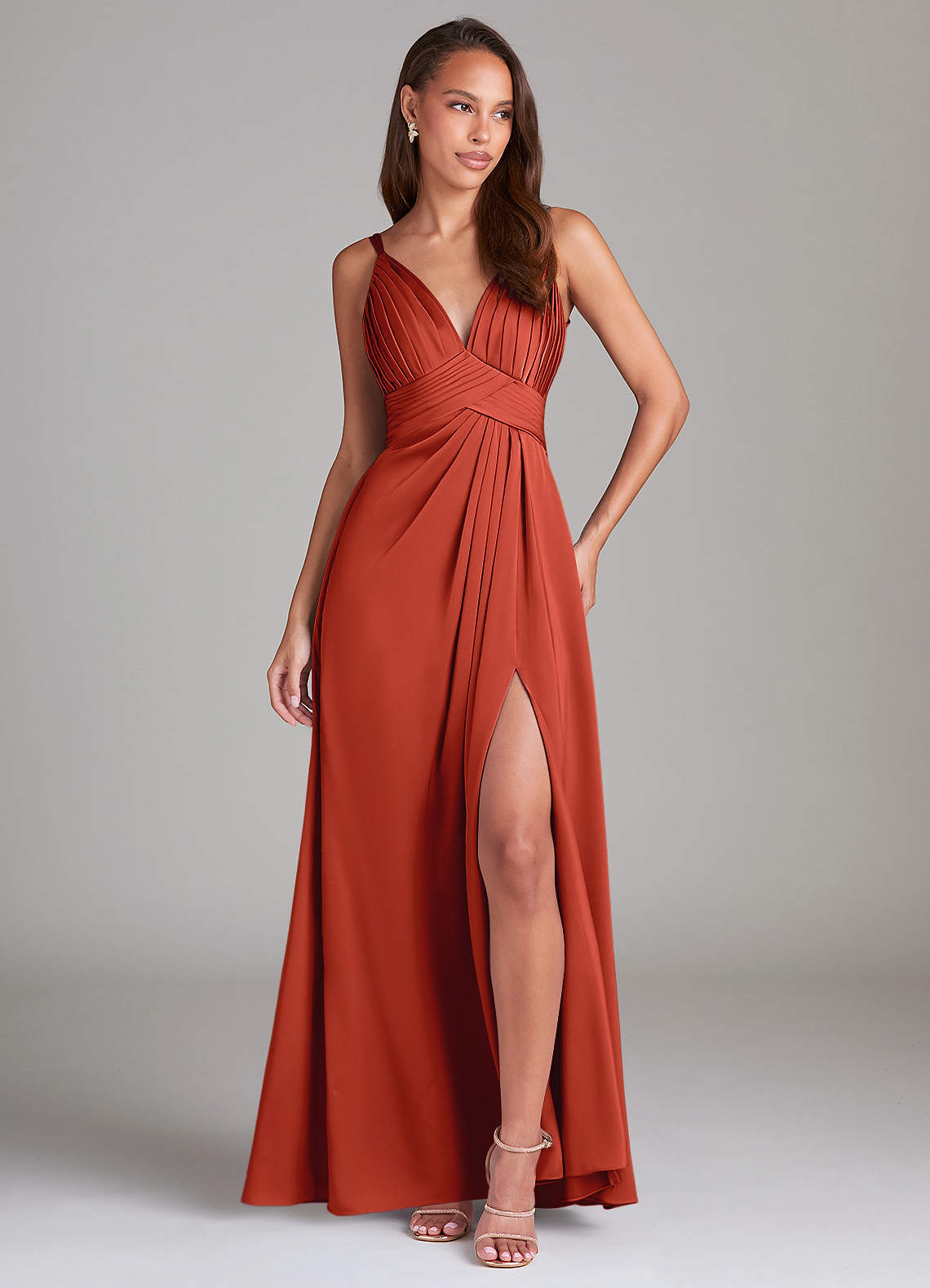 Azazie Maren Allure Rust Stretch Satin Bridesmaid Dresses | Azazie Azazie Maren Allure Rust Stretch Satin Bridesmaid Dresses | Azazie