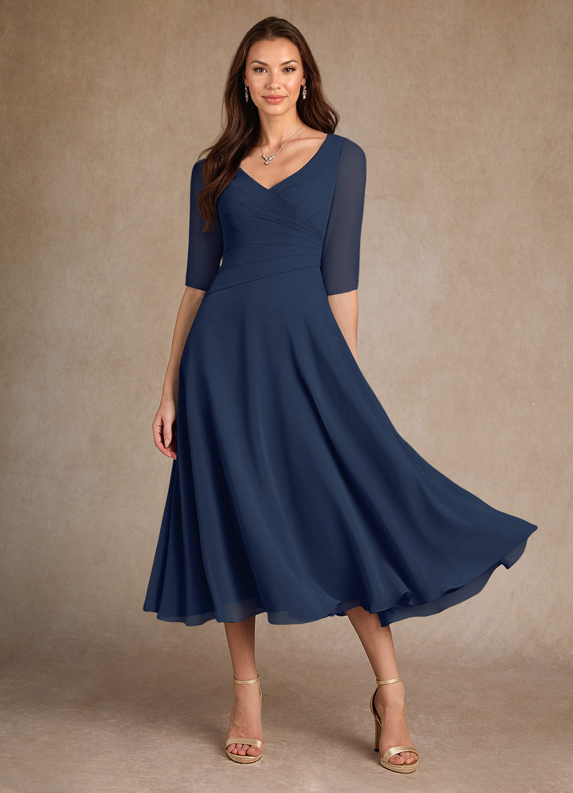 Azazie Durant vestidos de madre de la novia Vestido de Azul Marino Oscuro de Gasa de Corte en A con Plisado image1