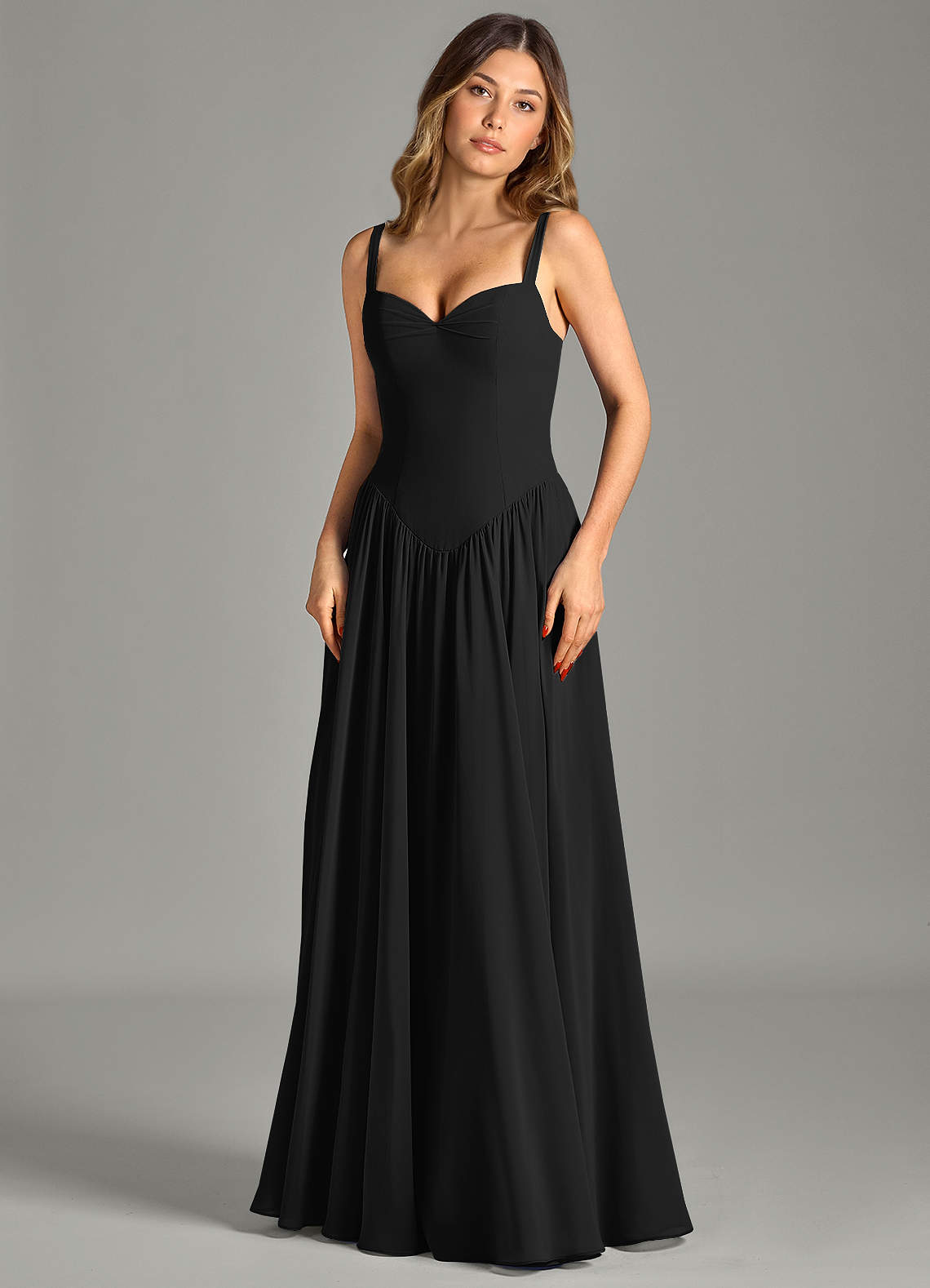 Azazie Evadina Bridesmaid Dresses Black A-Line Corset Chiffon Dress image3