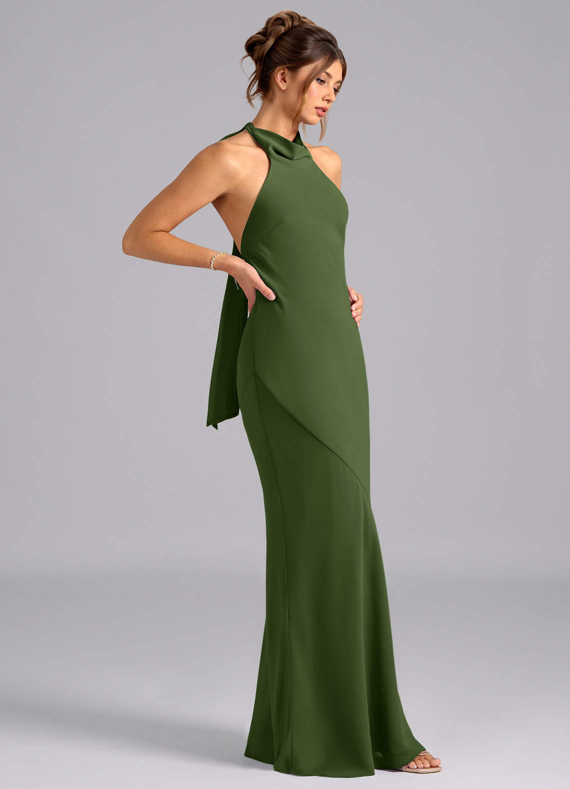 Azazie Velli Bridesmaid Dresses Olive Mermaid High Neck Chiffon Dress image3
