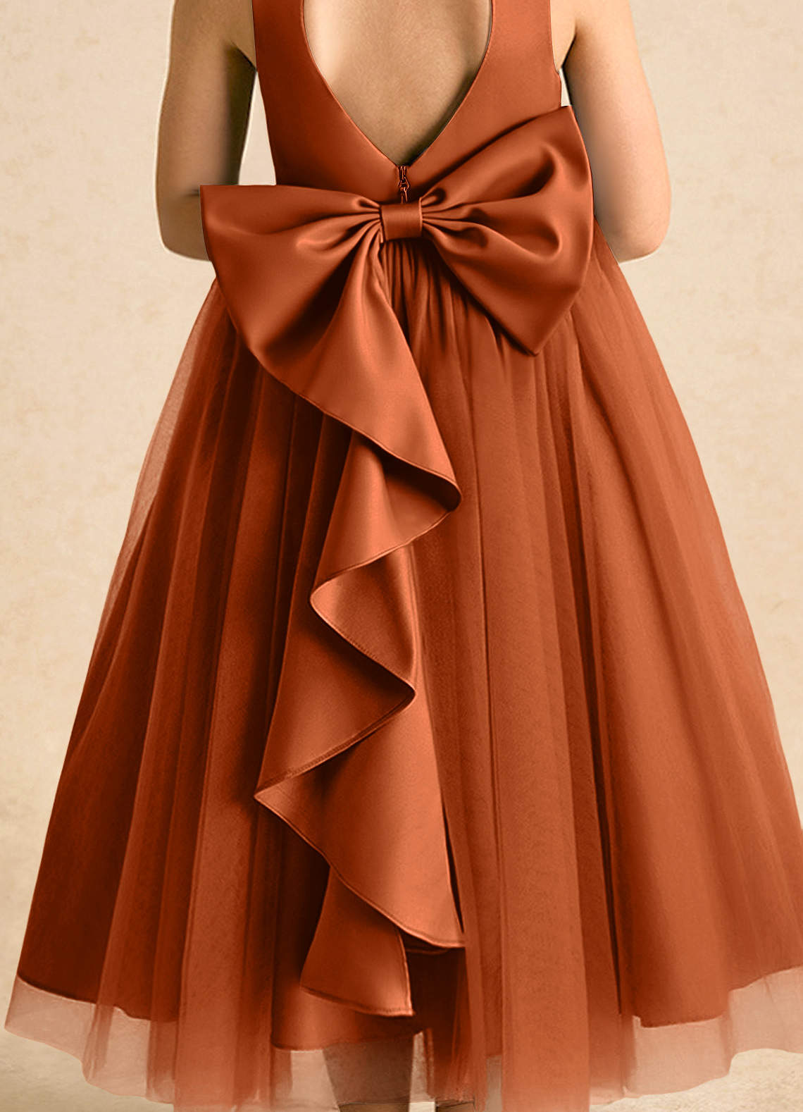 Azazie Solia Robe Demoiselle D'honneur Fillette Robe Princesse en Tulle Arc Orange Brûlée image6