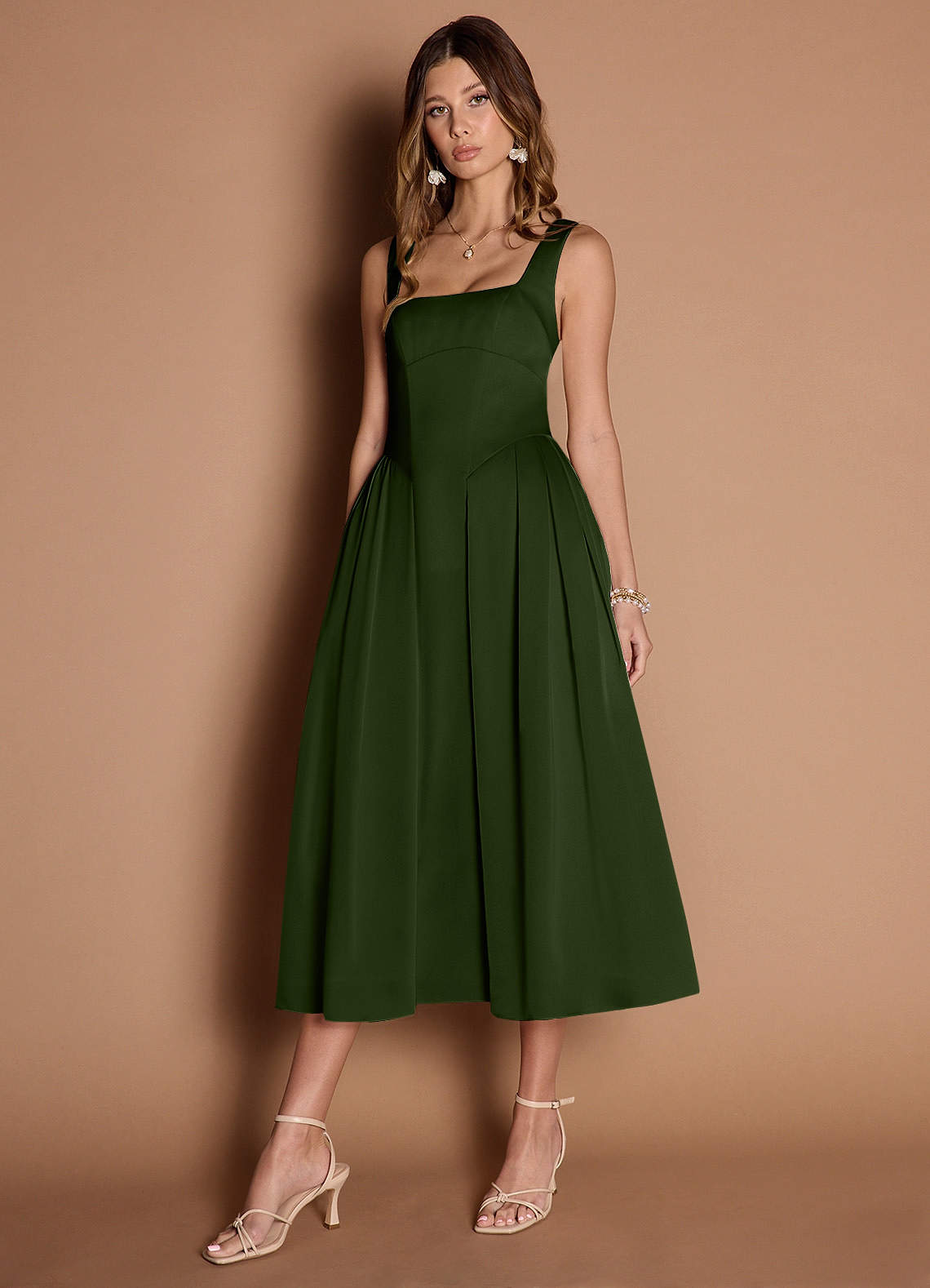 Eirlys Olive Green Midi Dress