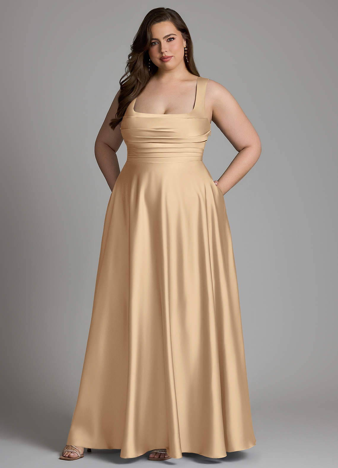 Azazie Azaria Bridesmaid Dresses Champagne A-Line Corset Stretch Satin Dress image8