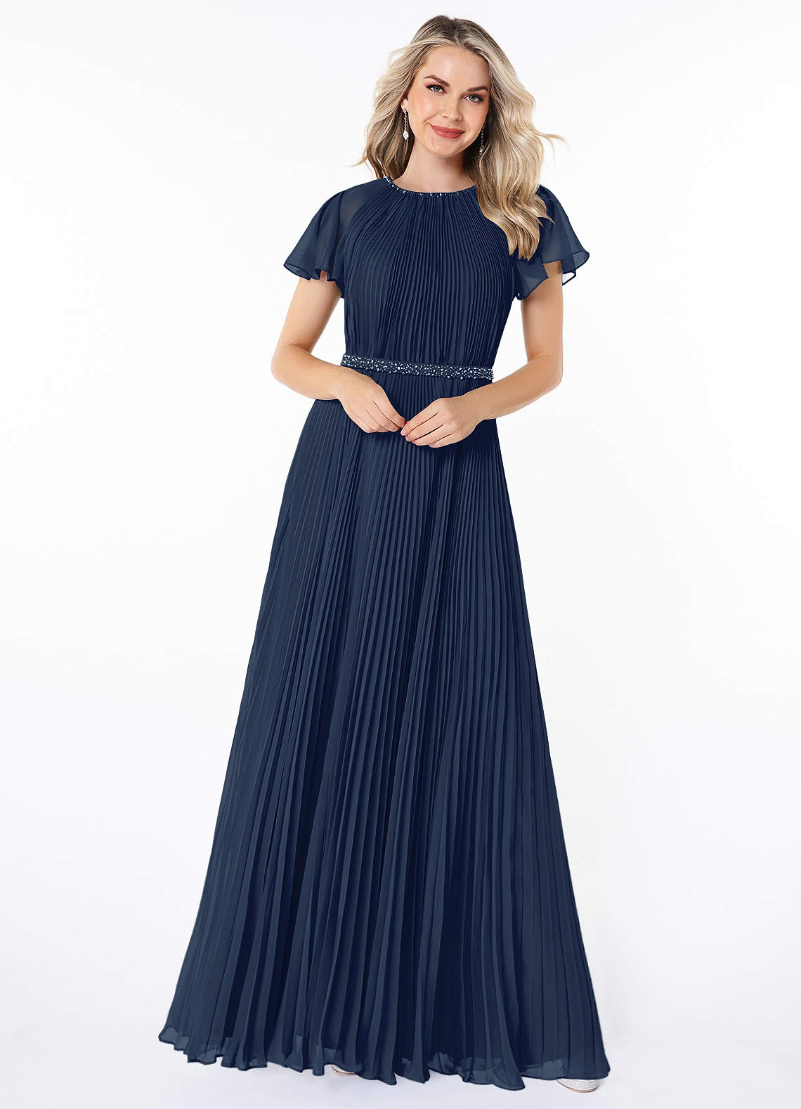 Azazie Kara Modest Bridesmaid Dresses A-Line Pleated Chiffon Floor-Length Dress image3