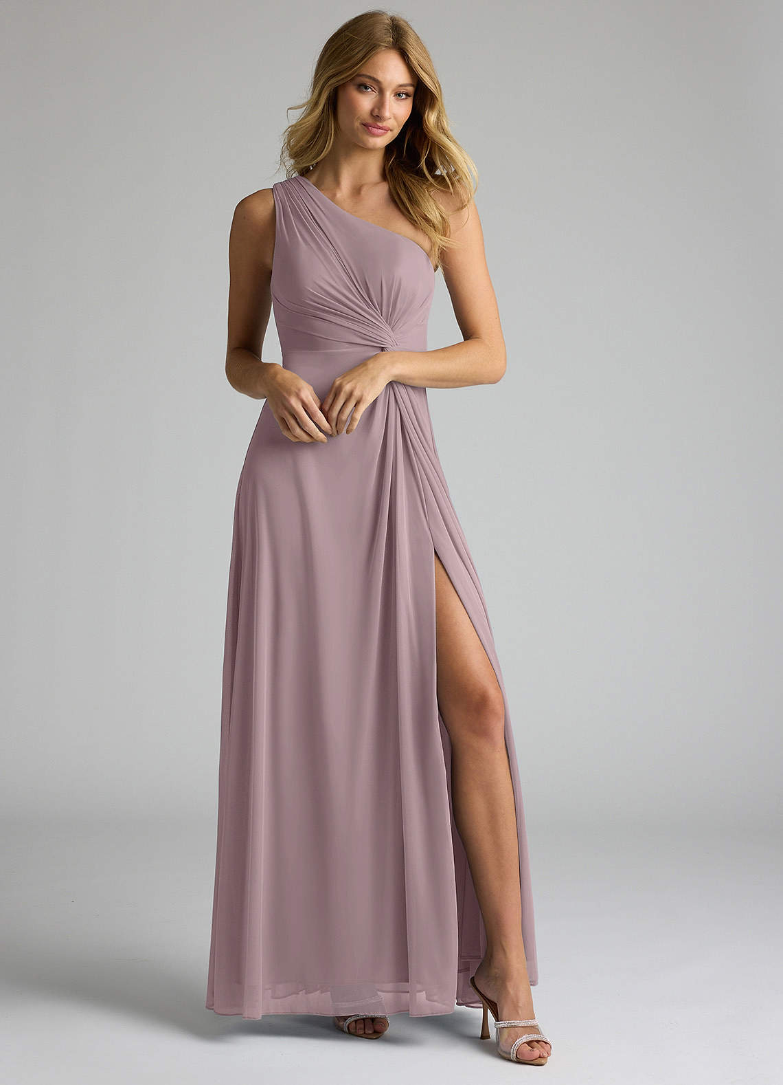 Azazie Brooke Bridesmaid Dresses Dusk A-Line One Shoulder Mesh Dress image1