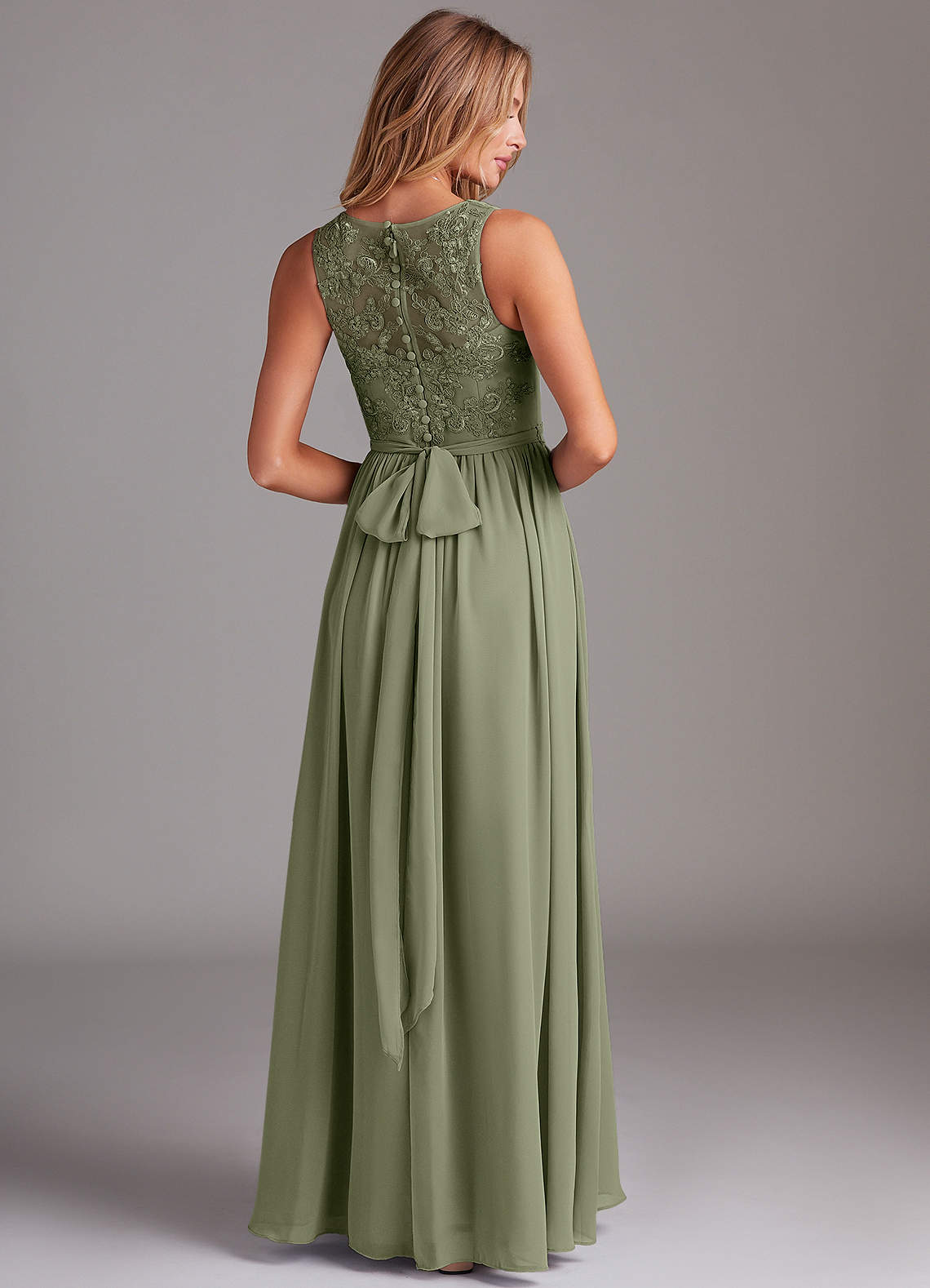 Azazie Kingsley Bridesmaid Dresses Pistachio A-Line Lace Chiffon Dress image1