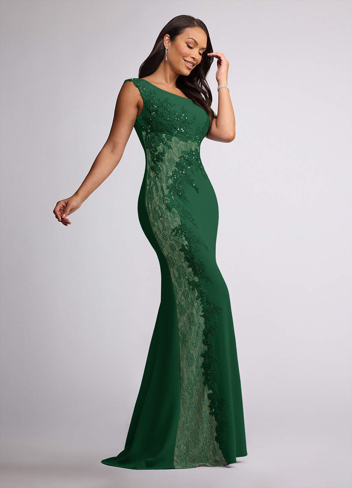 chinese dress ladies Mermaid Dark Green Sequins Lace Long Prom Dresses Pic Color / US12