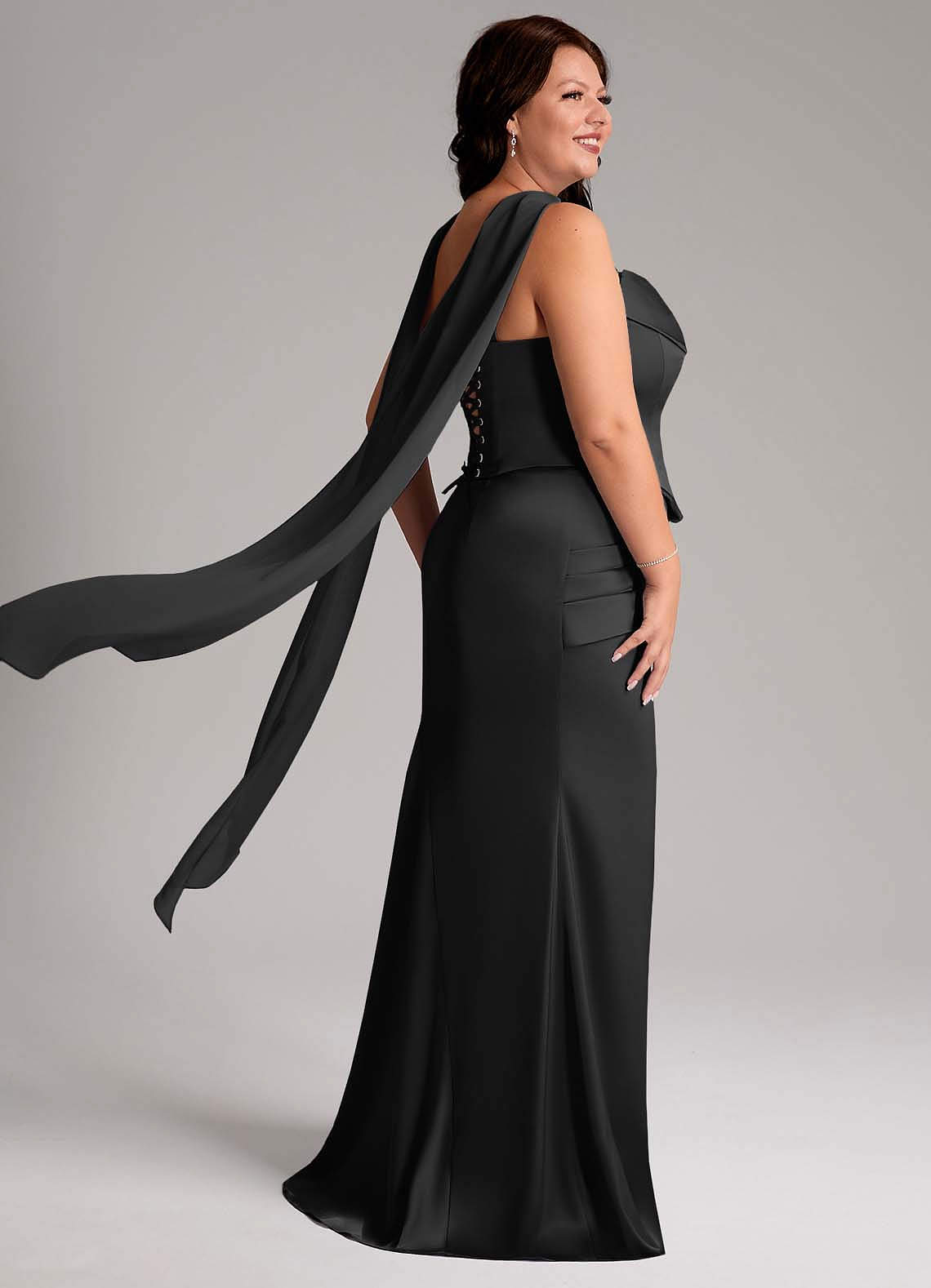 Azazie Sorrel Bridesmaid Dresses Black Mermaid Strapless Stretch Satin Convertible Dress image10