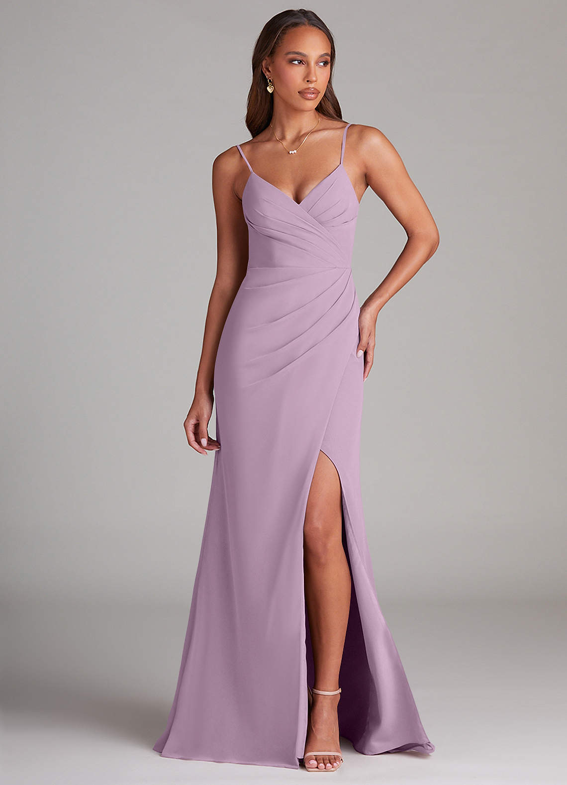 Azazie Maci Bridesmaid Dresses Wisteria Sheath Pleated Chiffon Dress image1