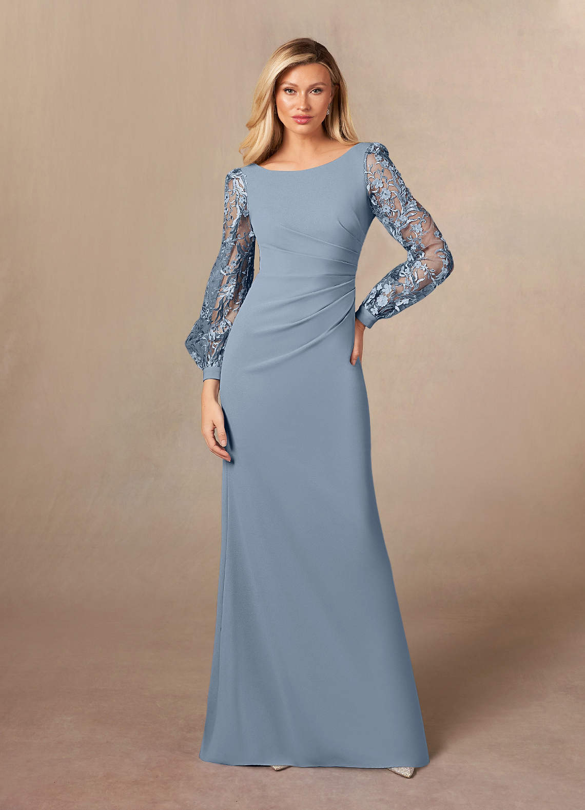Azazie Susanne Vente Finale Robe Fourreau en Dentelle Bleu Poussiéreux image2