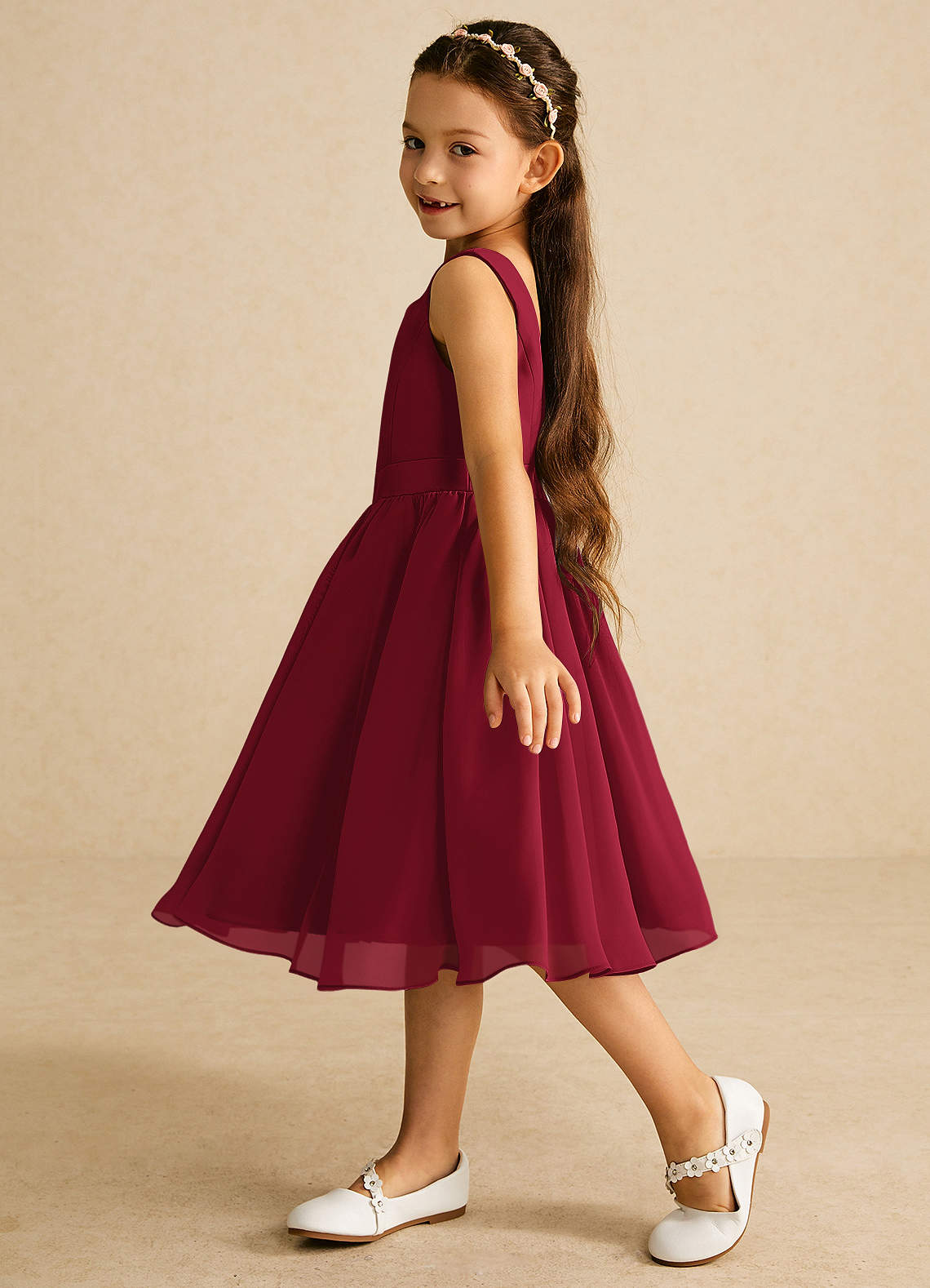 Azazie Ari Flower Girl Dresses Burgundy A-Line Sleeveless Chiffon Dress image3
