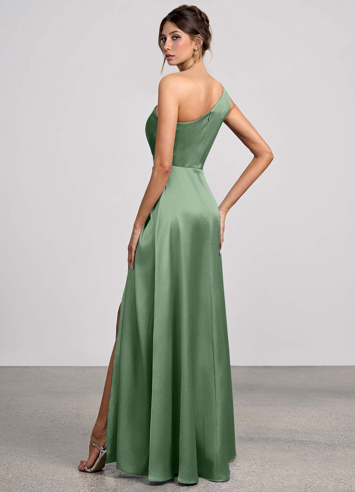 Eulalie Matcha Luminous Satin Maxi Dress image4