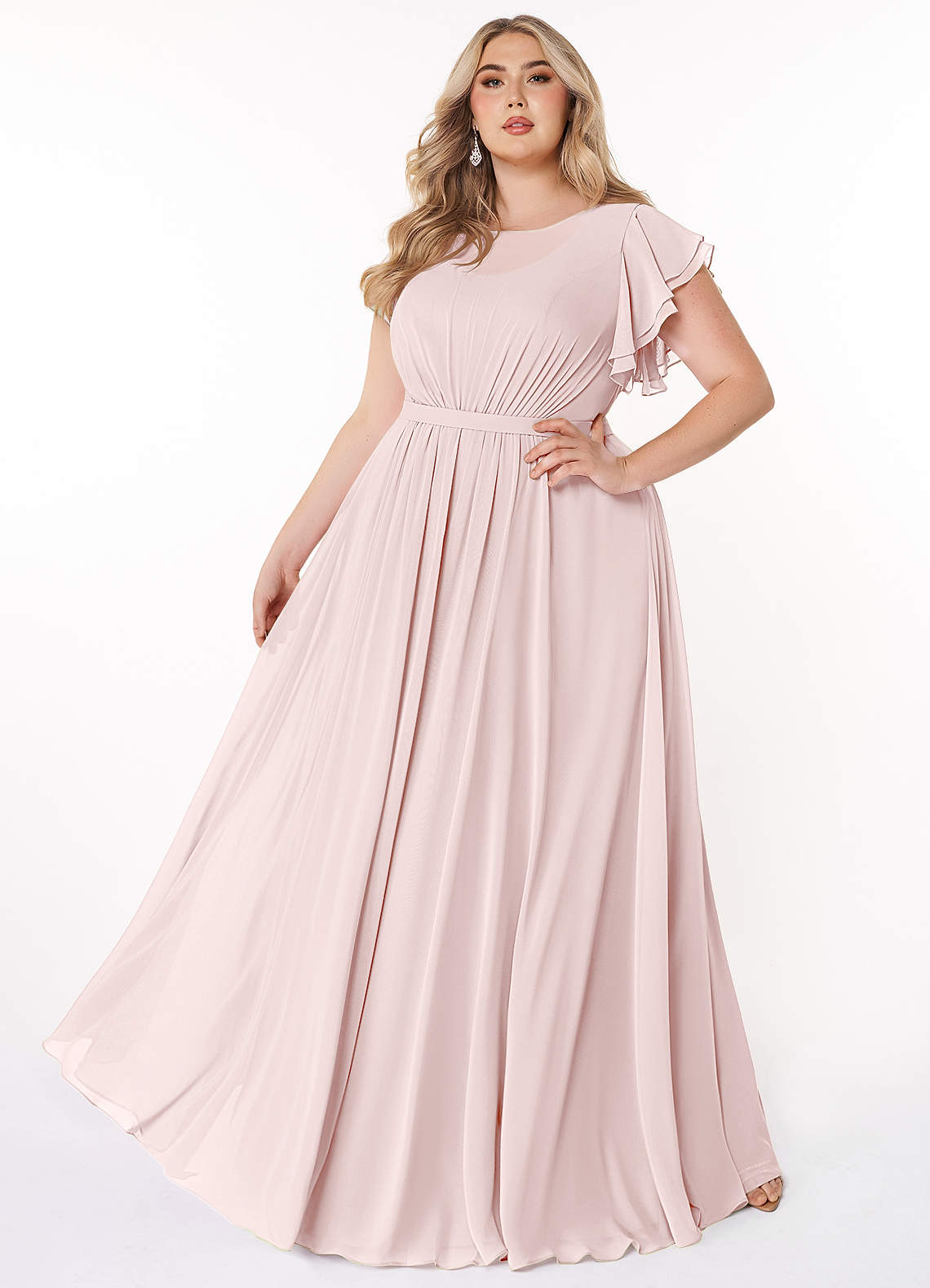 Azazie Daphne vestidos de dama de honor modestos Vestido de Corte En A Volantes Hasta el suelo Gasa image1