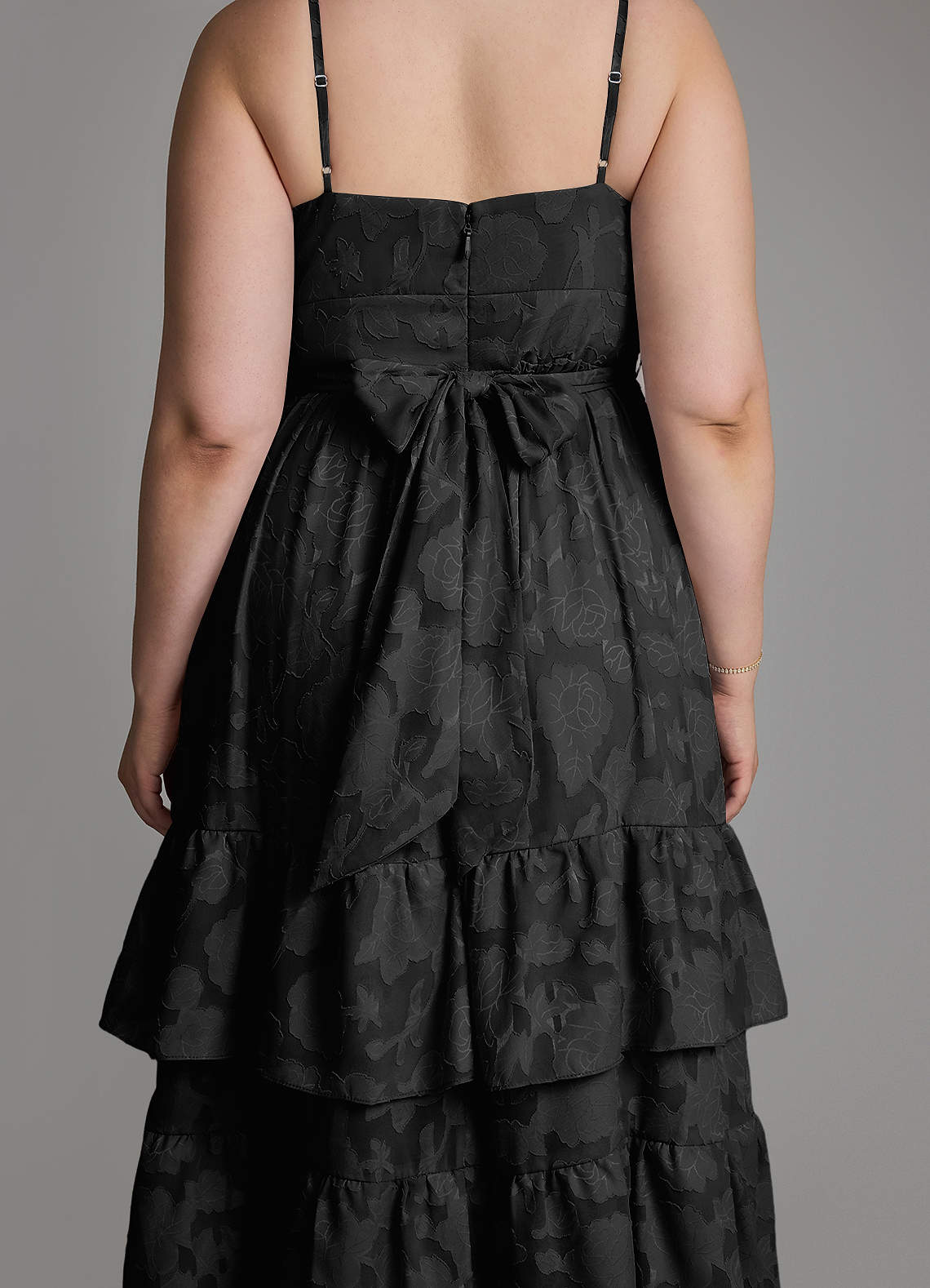 Azazie Nathalia Bridesmaid Dresses Black A-Line Bow Floral Burnout Dress image13