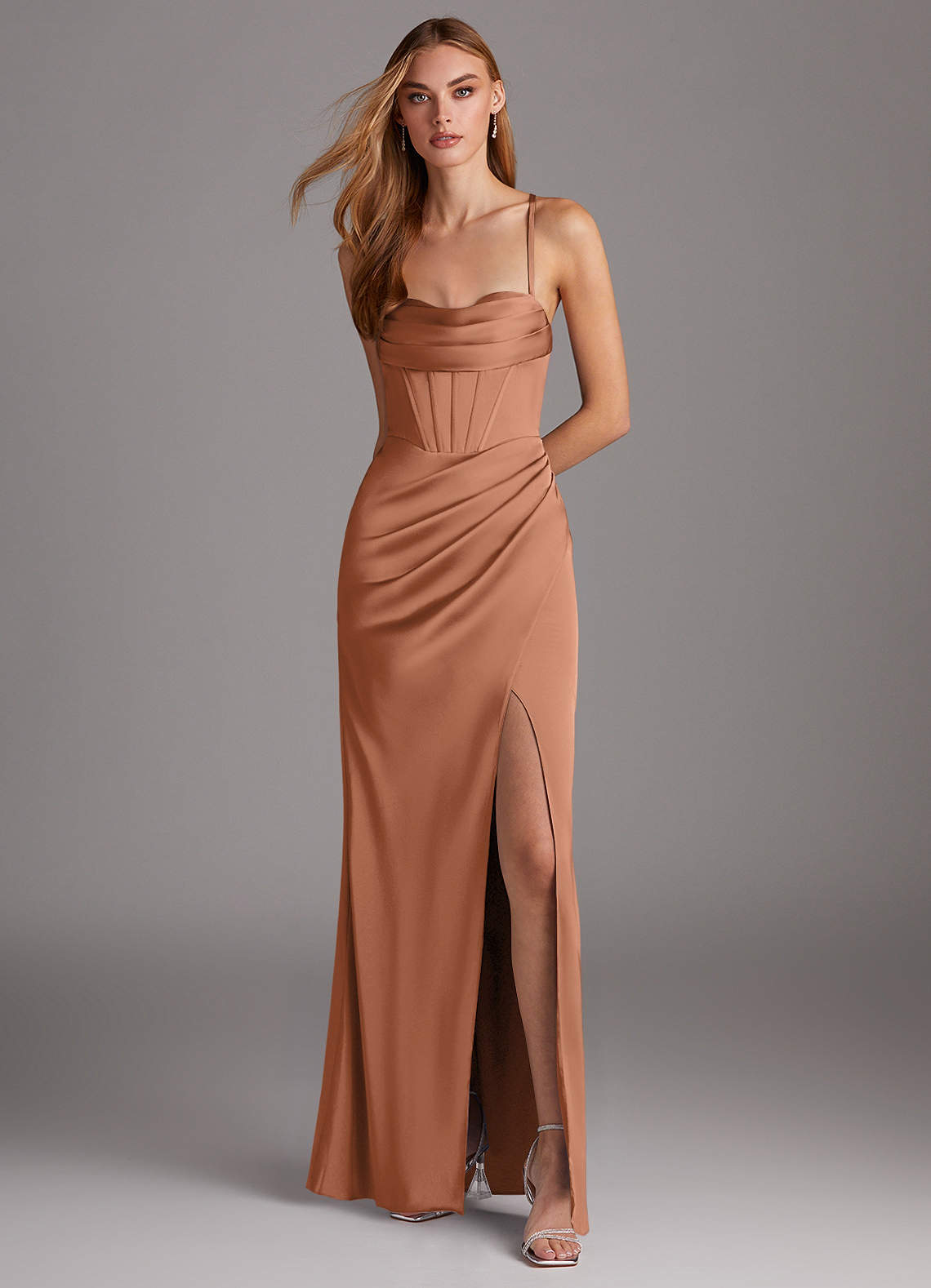 AZAZIE MIKA STRETCH deals SATIN DRESS Bronzer Altered Bridesmaid