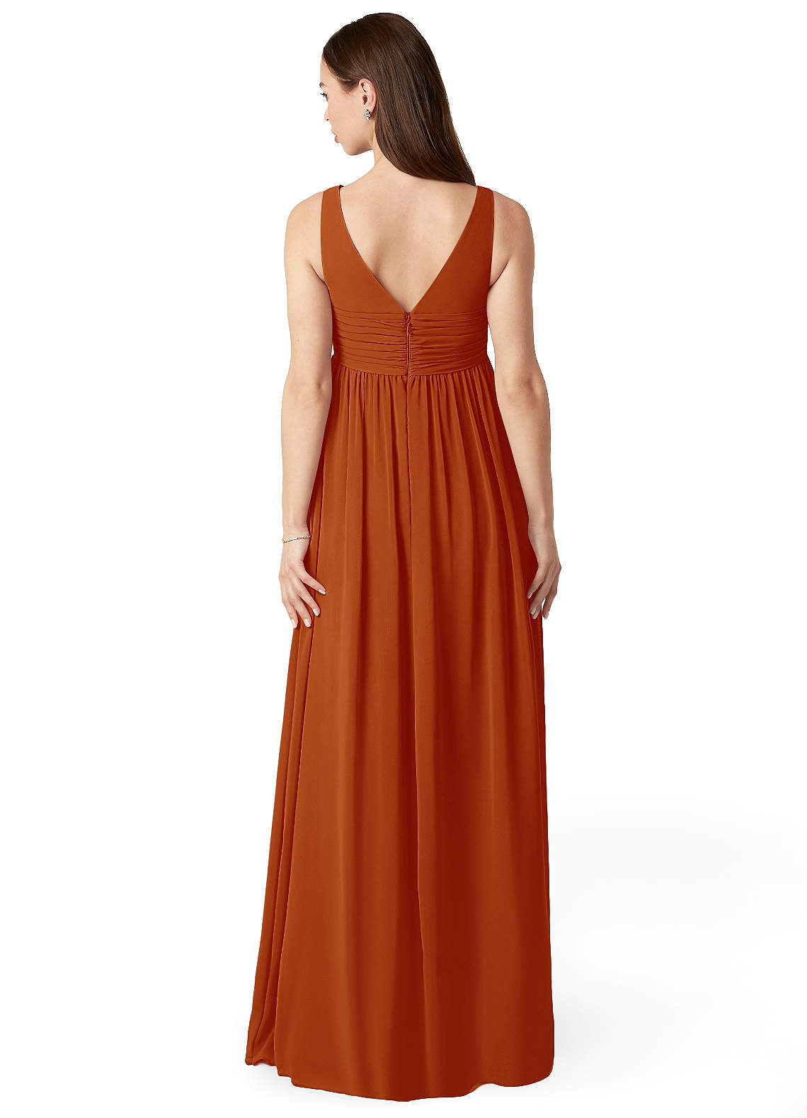 Azazie Yetta Maternity Bridesmaid Dresses A-Line V-Neck Gathered Chiffon Floor-Length Dress image1