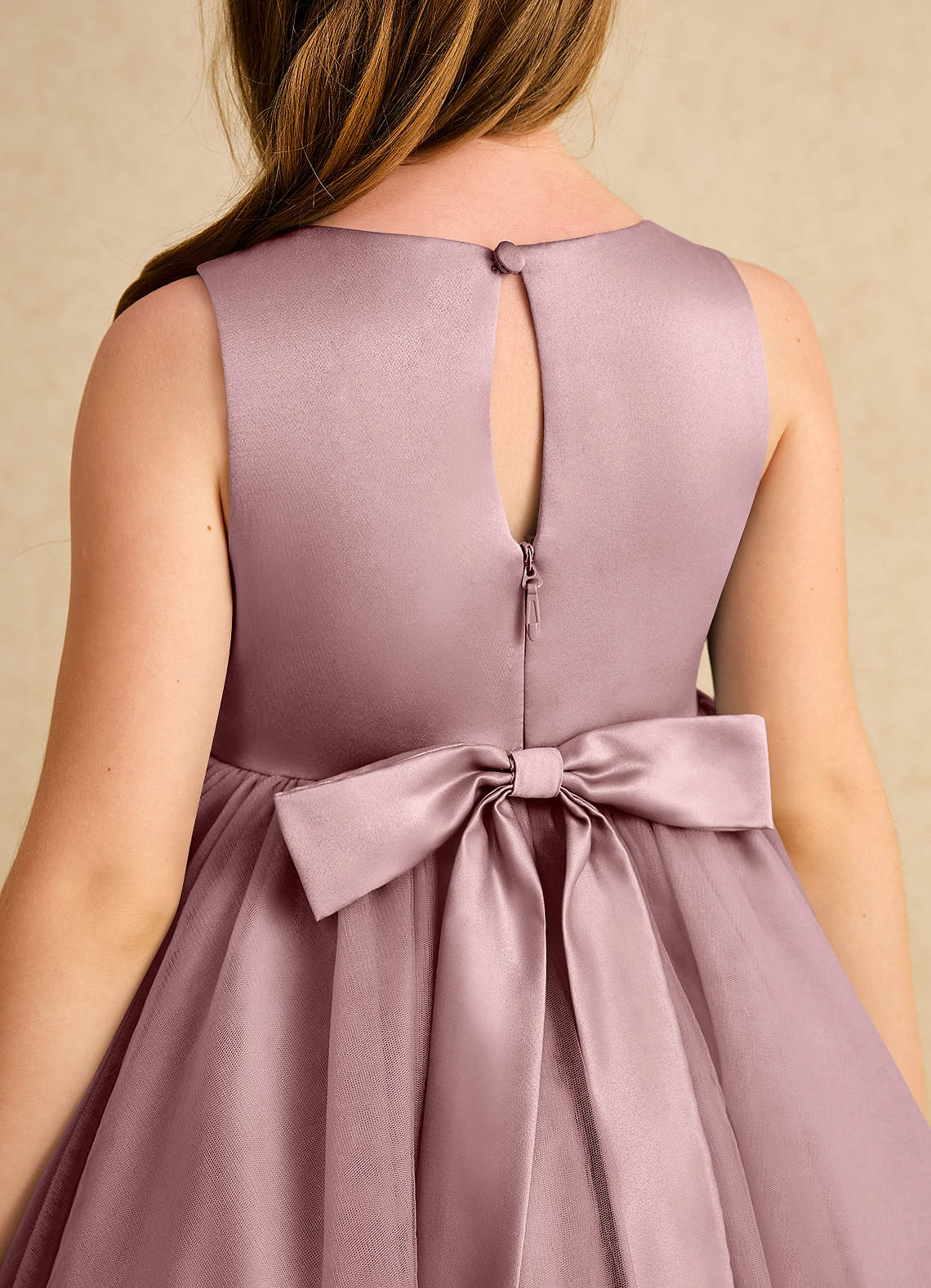 Azazie Prima Flower Girl Dresses Dusty Rose A-Line Bow Tulle Dress image5