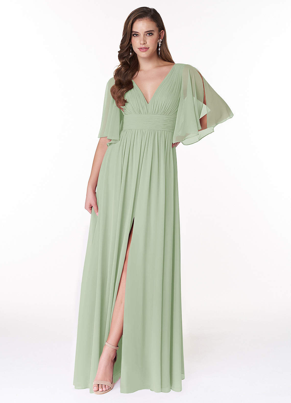 Azazie Temeka Bridesmaid Dresses Dusty Sage A-Line Ruched Chiffon Dress image1